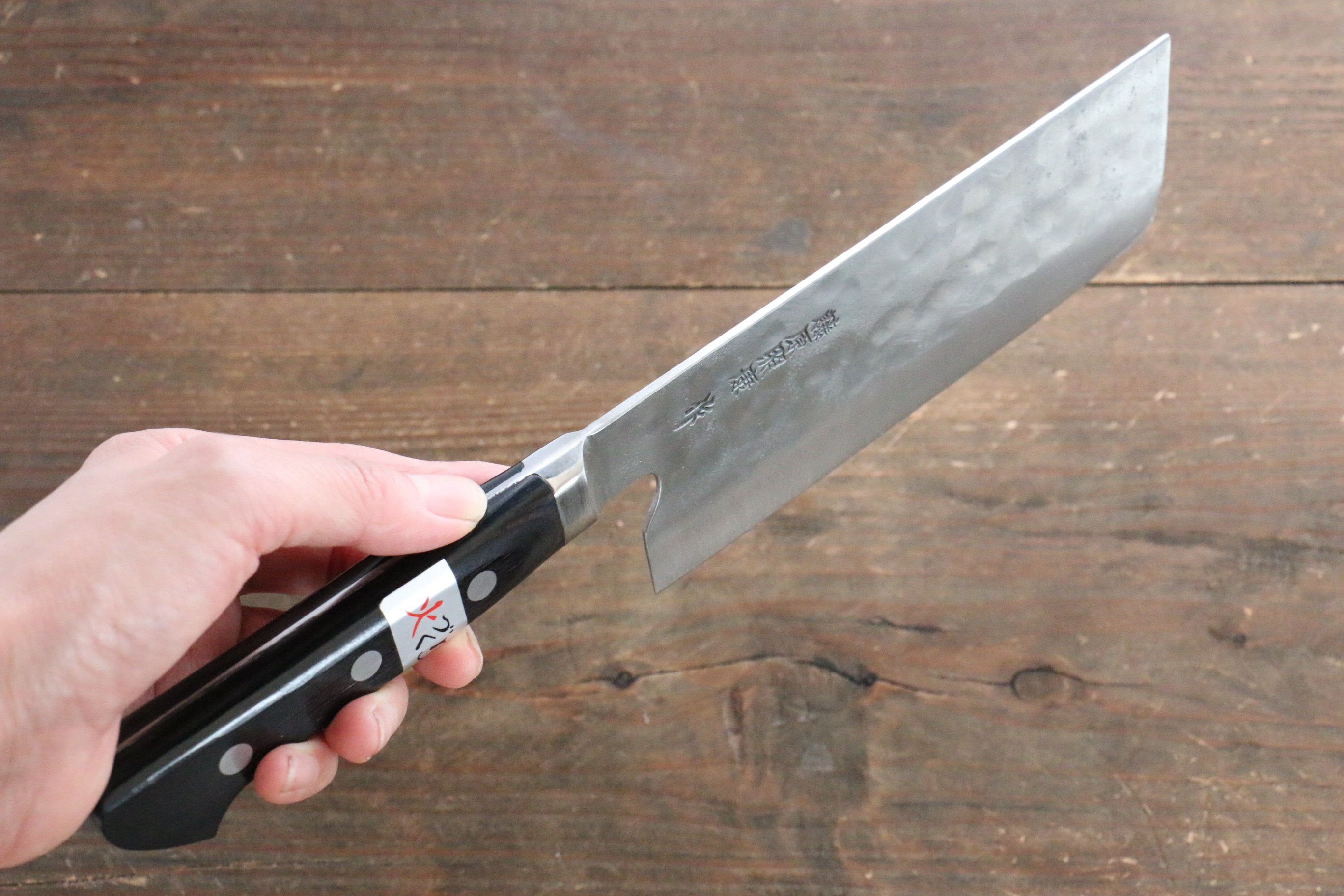 Fujiwara Teruyasu Maboroshi White Steel No.1 Nashiji Hammered Nakiri 150mm with Black Pakkawood Handle - Seisuke Knife