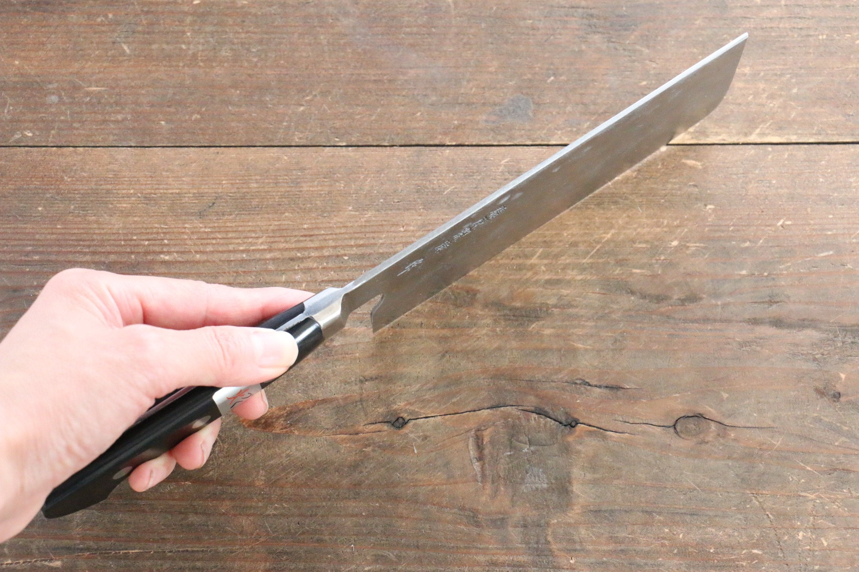 Fujiwara Teruyasu Maboroshi White Steel No.1 Nashiji Hammered Nakiri 150mm with Black Pakkawood Handle - Seisuke Knife