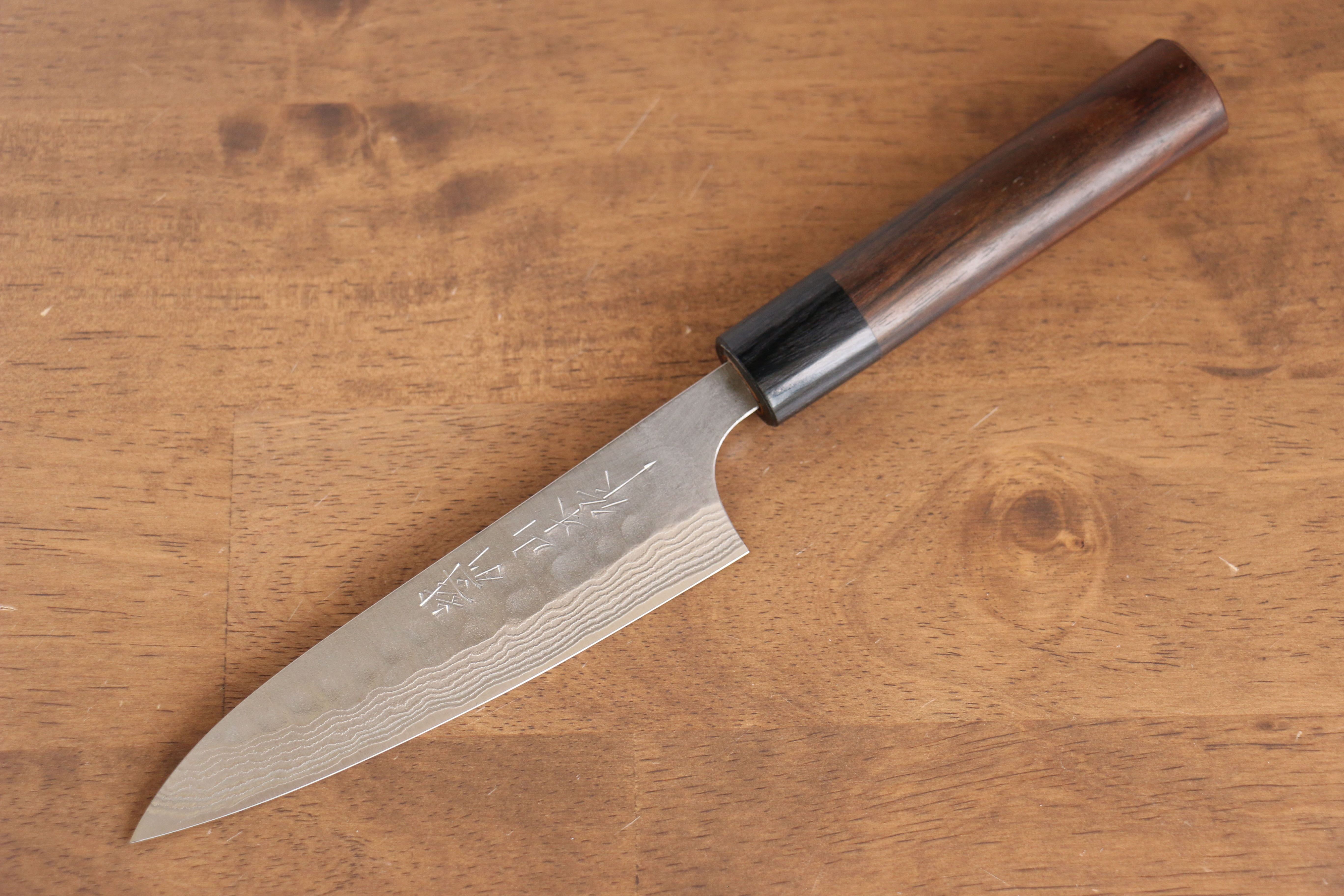 Nao Yamamoto Silver Steel No.3 Nashiji Hammered Damascus Petty-Utility 135mm Shitan Handle - Seisuke Knife