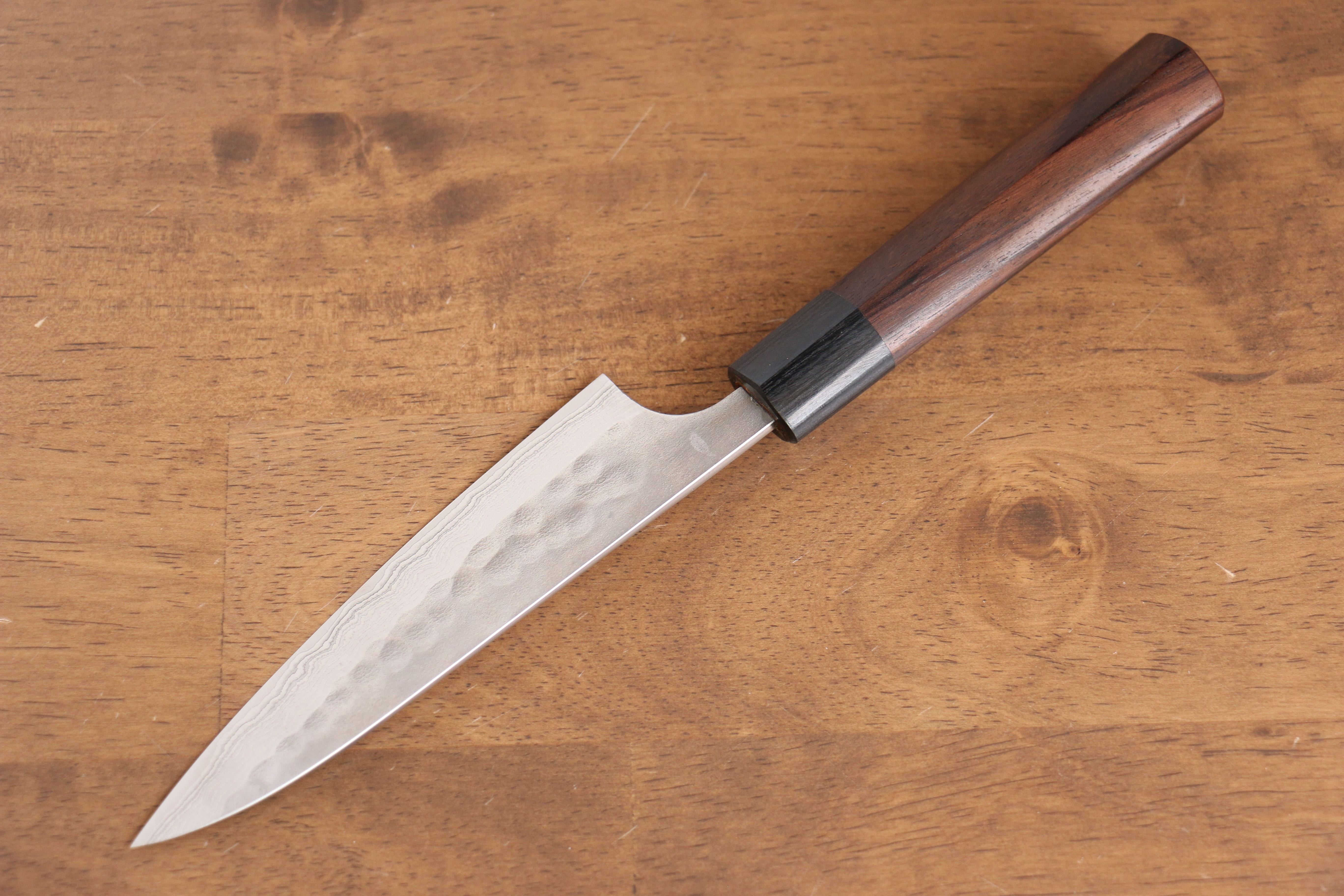 Nao Yamamoto Silver Steel No.3 Nashiji Hammered Damascus Petty-Utility 135mm Shitan Handle - Seisuke Knife