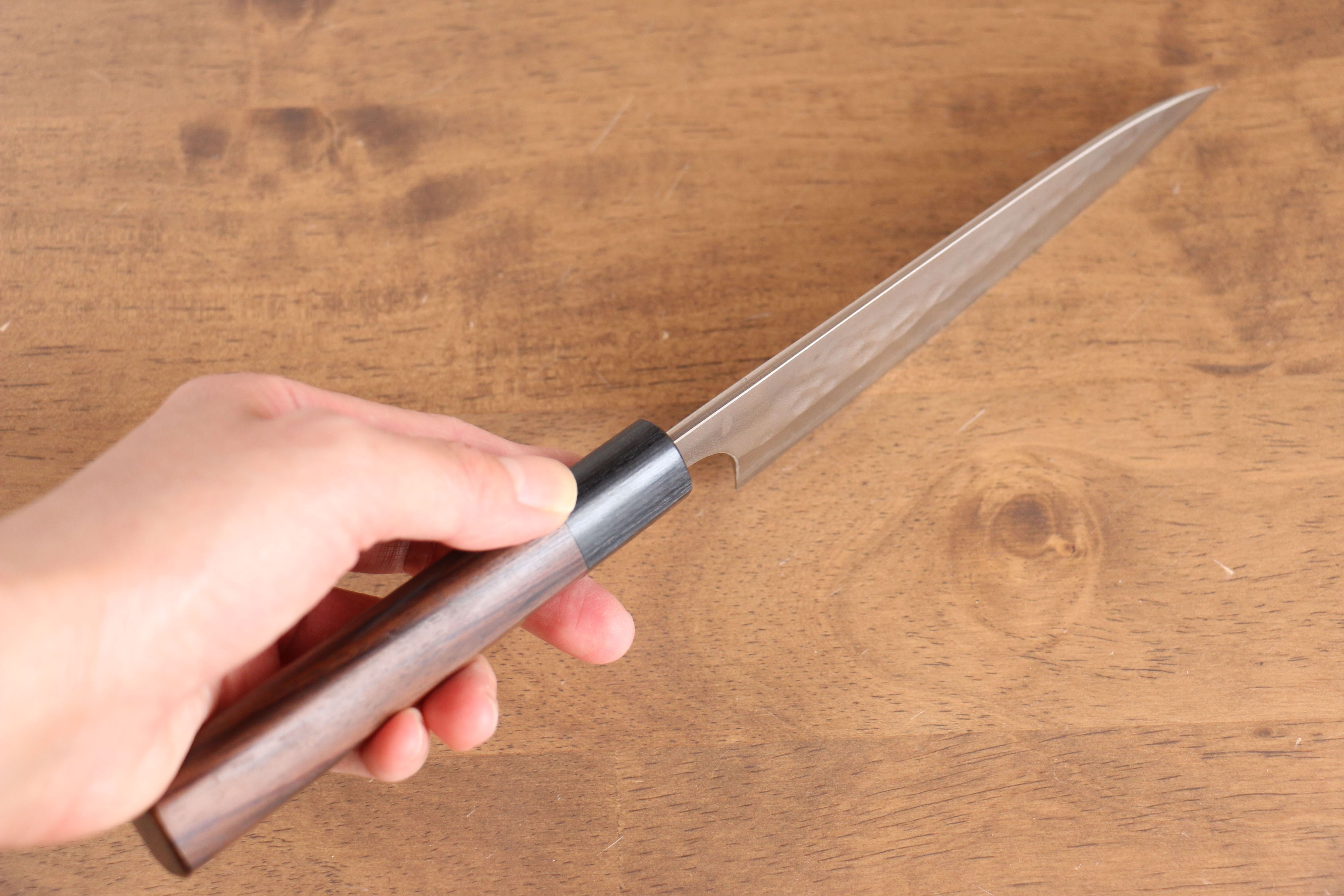 Nao Yamamoto Silver Steel No.3 Nashiji Hammered Damascus Petty-Utility 135mm Shitan Handle - Seisuke Knife