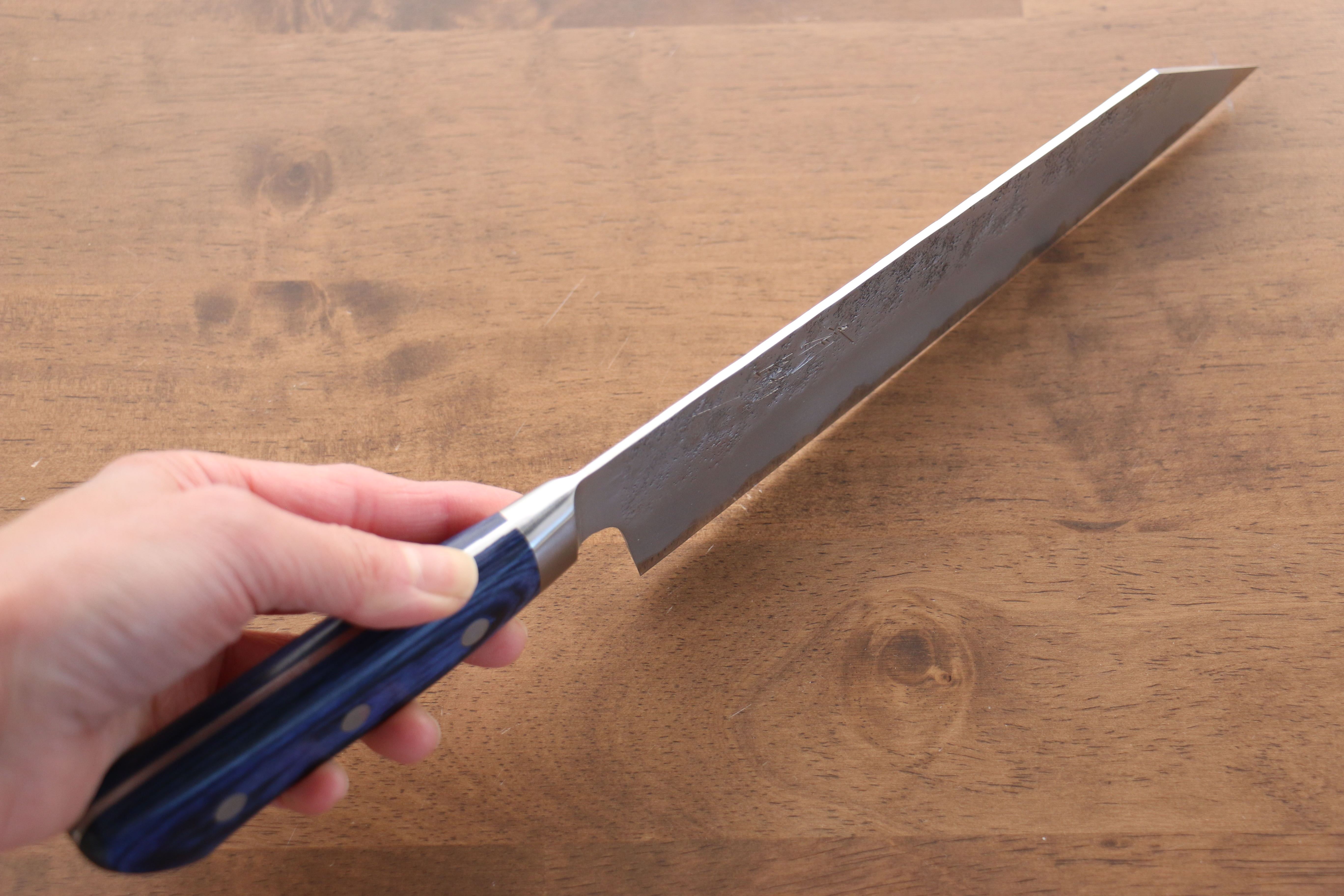 Seisuke Blue Steel No.2 Nashiji Kiritsuke Santoku 195mm Blue Pakka wood Handle - Seisuke Knife