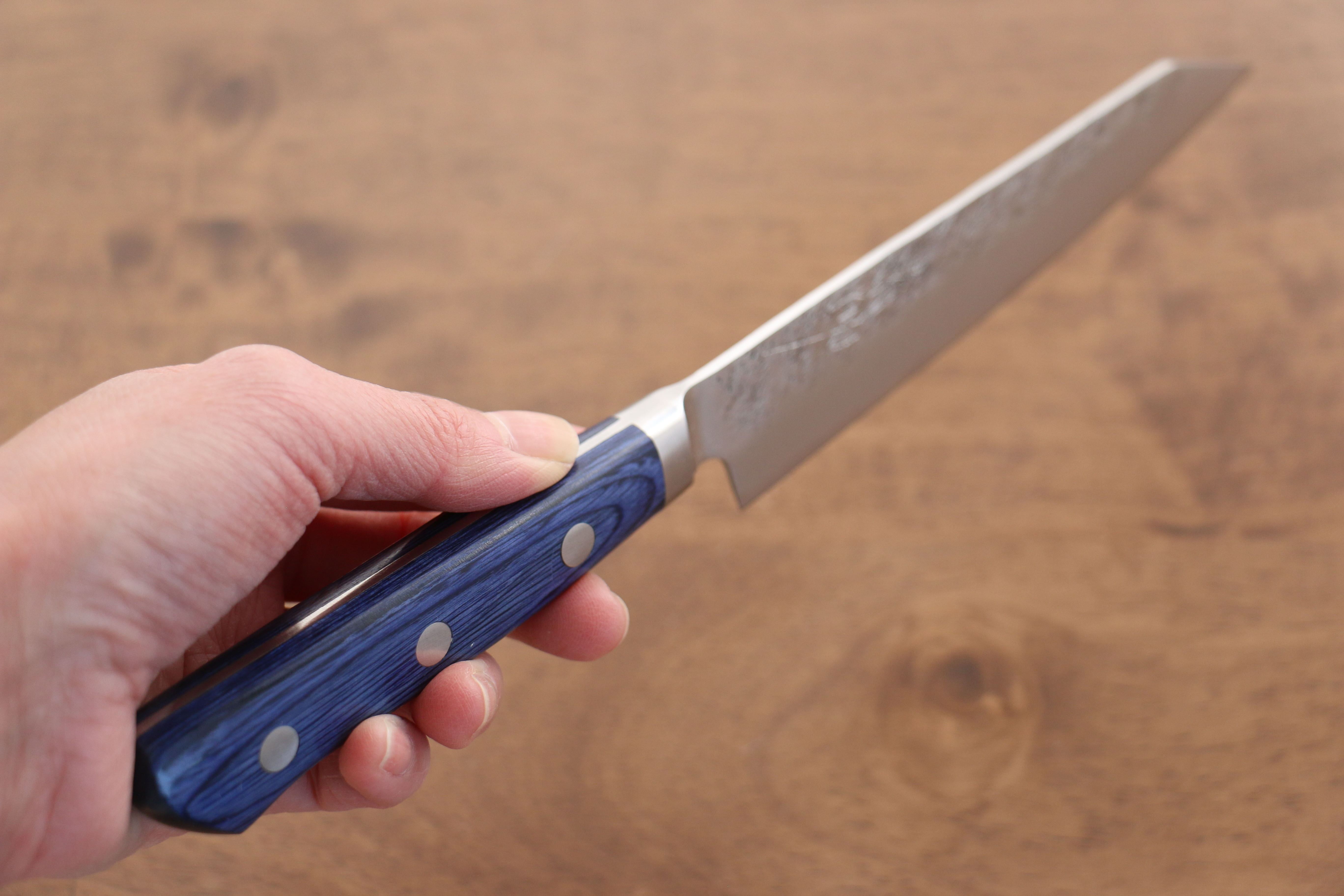 Seisuke Blue Steel No.2 Nashiji Kiritsuke Petty-Utility 145mm Blue Pakkawood Handle - Seisuke Knife