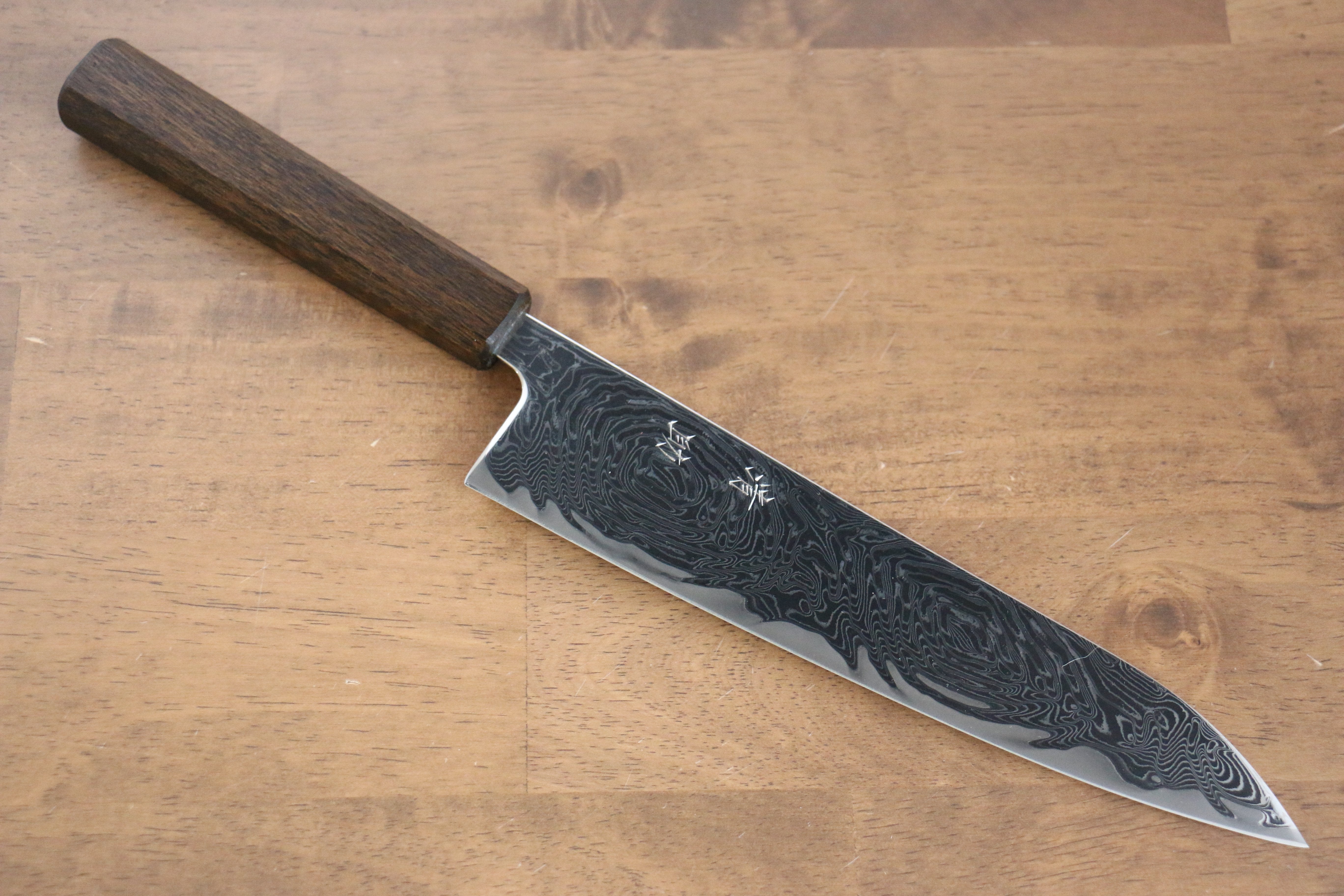 Seisuke Nami AUS10 Mirrored Finish Damascus Gyuto 210mm Oak Handle - Seisuke Knife