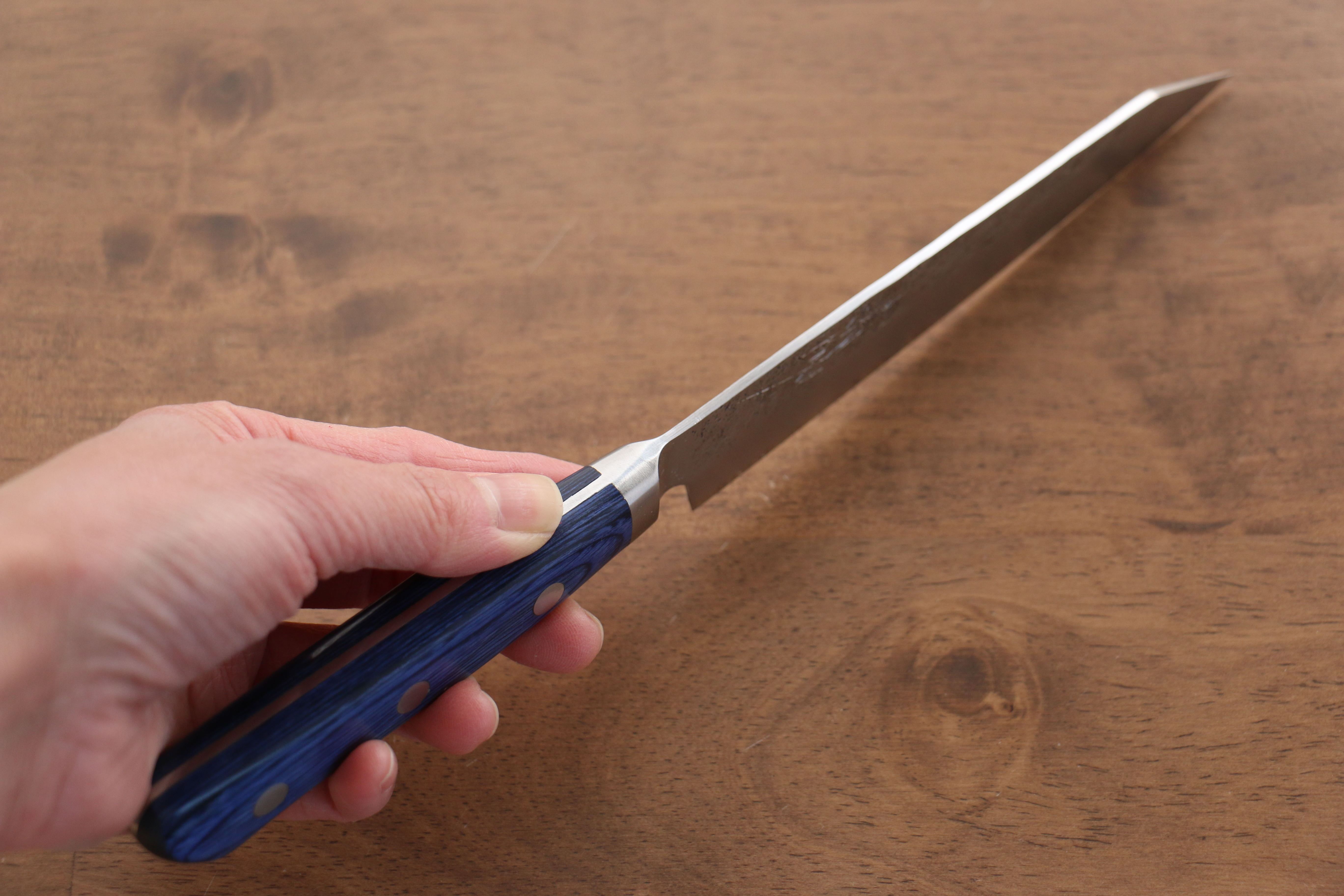 Seisuke Blue Steel No.2 Nashiji Kiritsuke Petty-Utility 145mm Blue Pakkawood Handle - Seisuke Knife