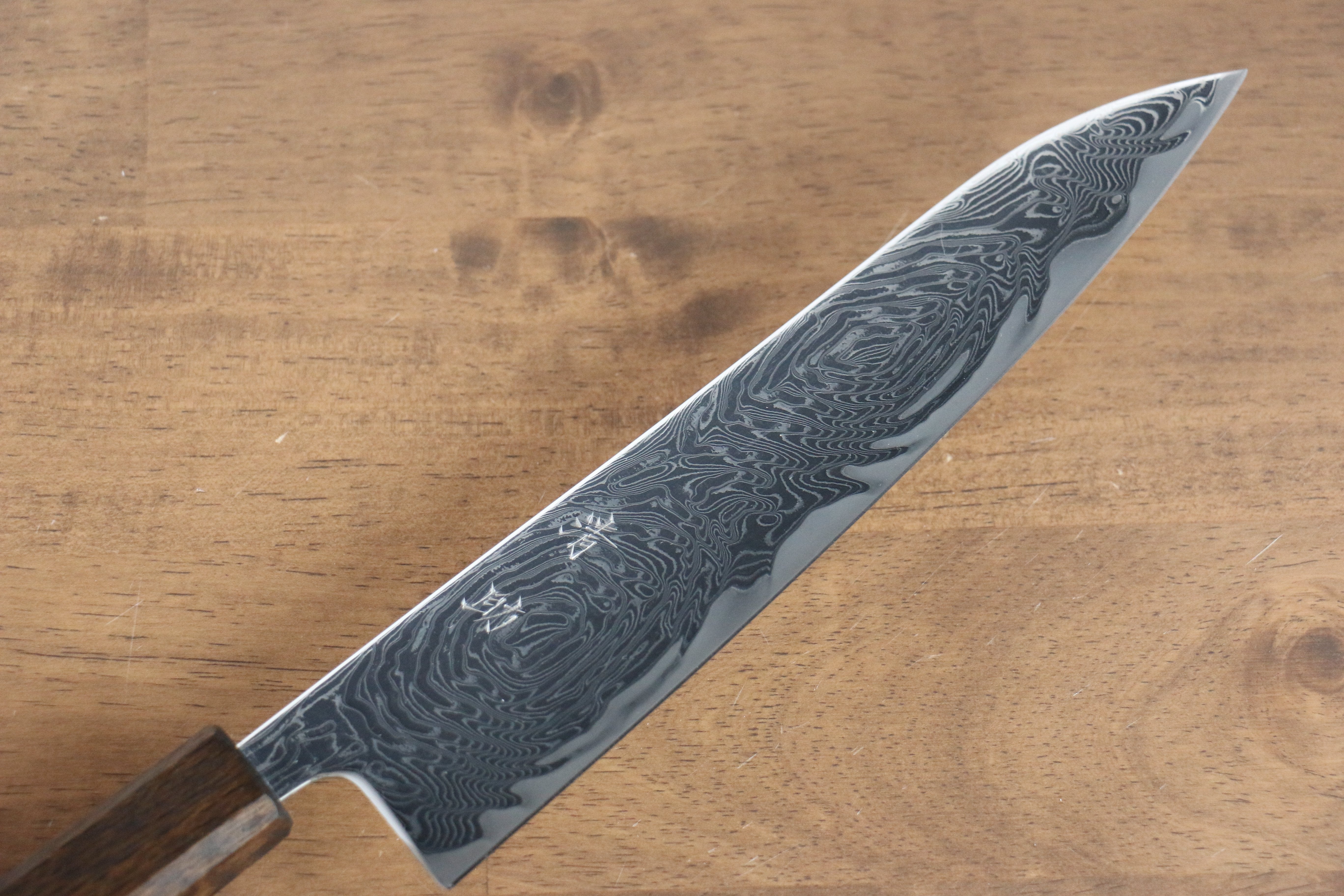 Seisuke Nami AUS10 Mirrored Finish Damascus Gyuto 210mm Oak Handle - Seisuke Knife