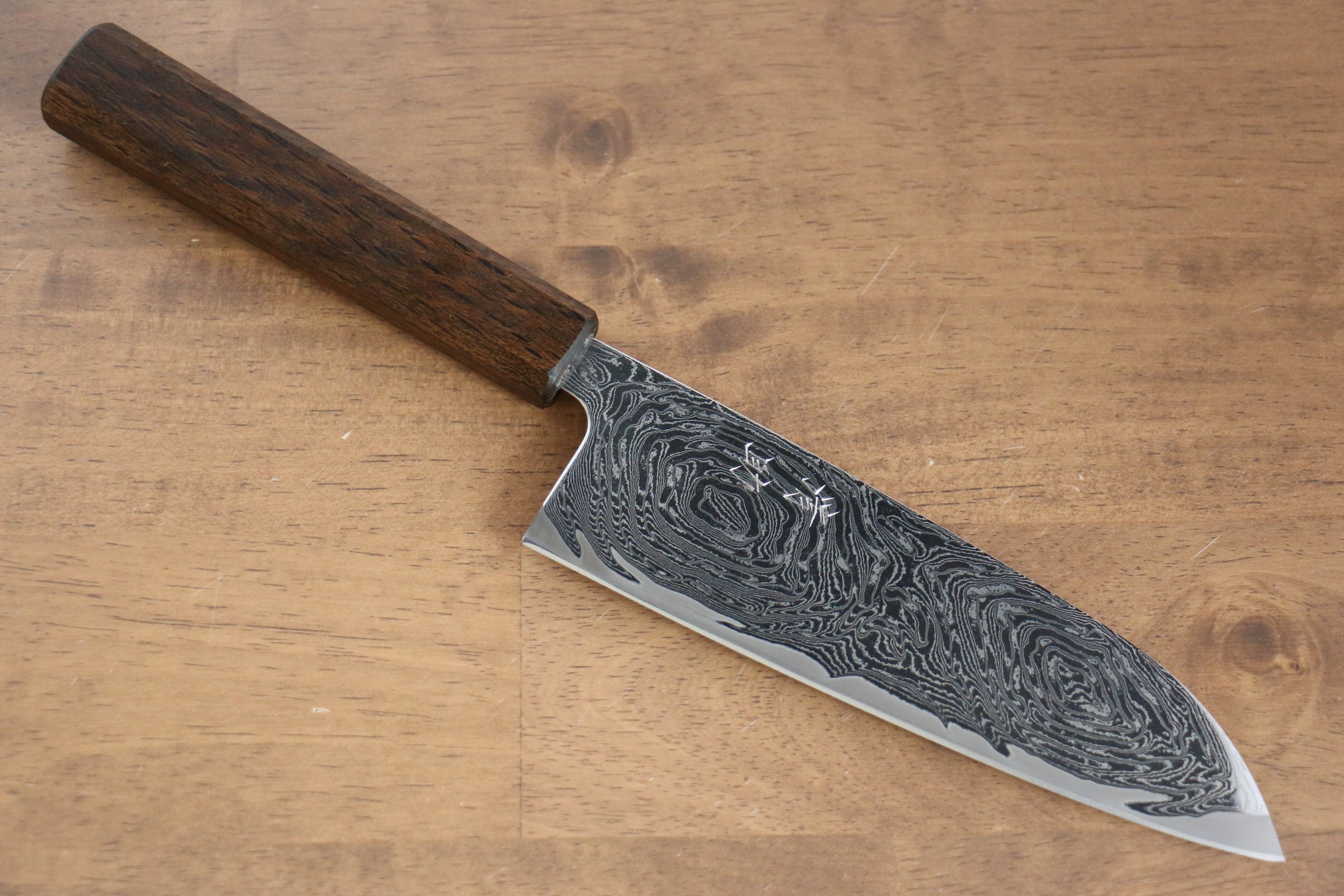 Seisuke Nami AUS10 Mirrored Finish Damascus Santoku 165mm Oak Handle - Seisuke Knife
