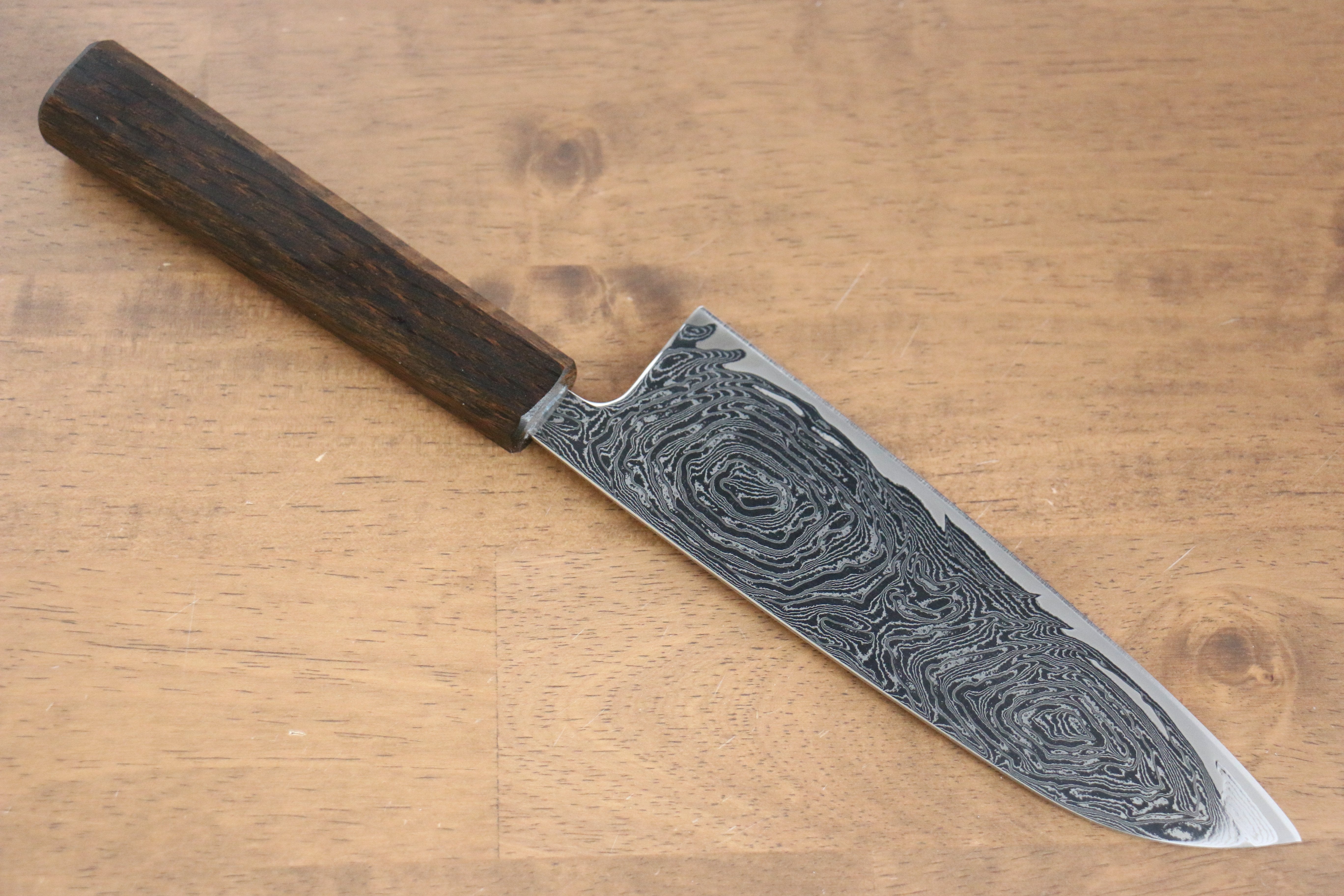 Seisuke Nami AUS10 Mirrored Finish Damascus Santoku 165mm Oak Handle - Seisuke Knife