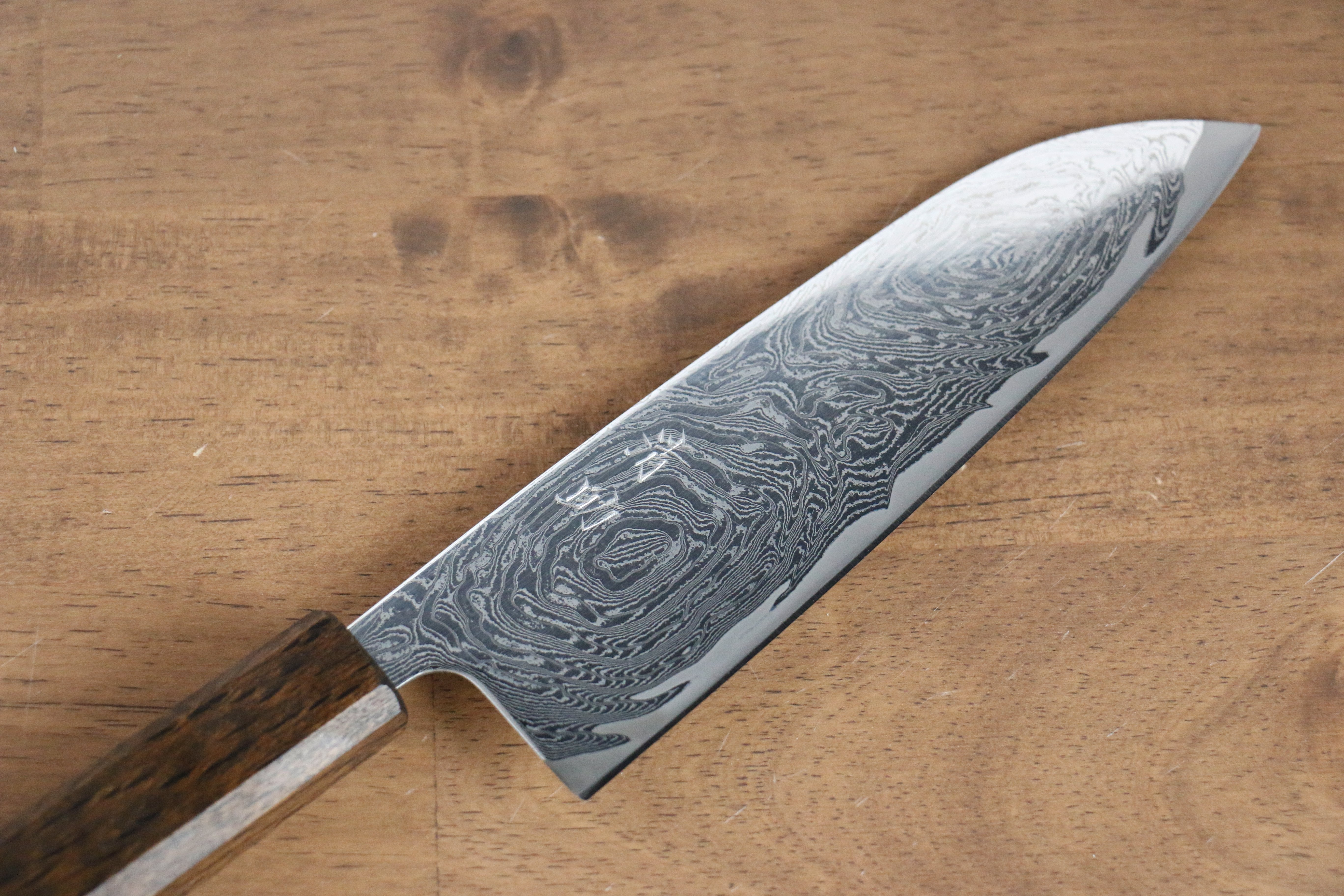 Seisuke Nami AUS10 Mirrored Finish Damascus Santoku 165mm Oak Handle - Seisuke Knife