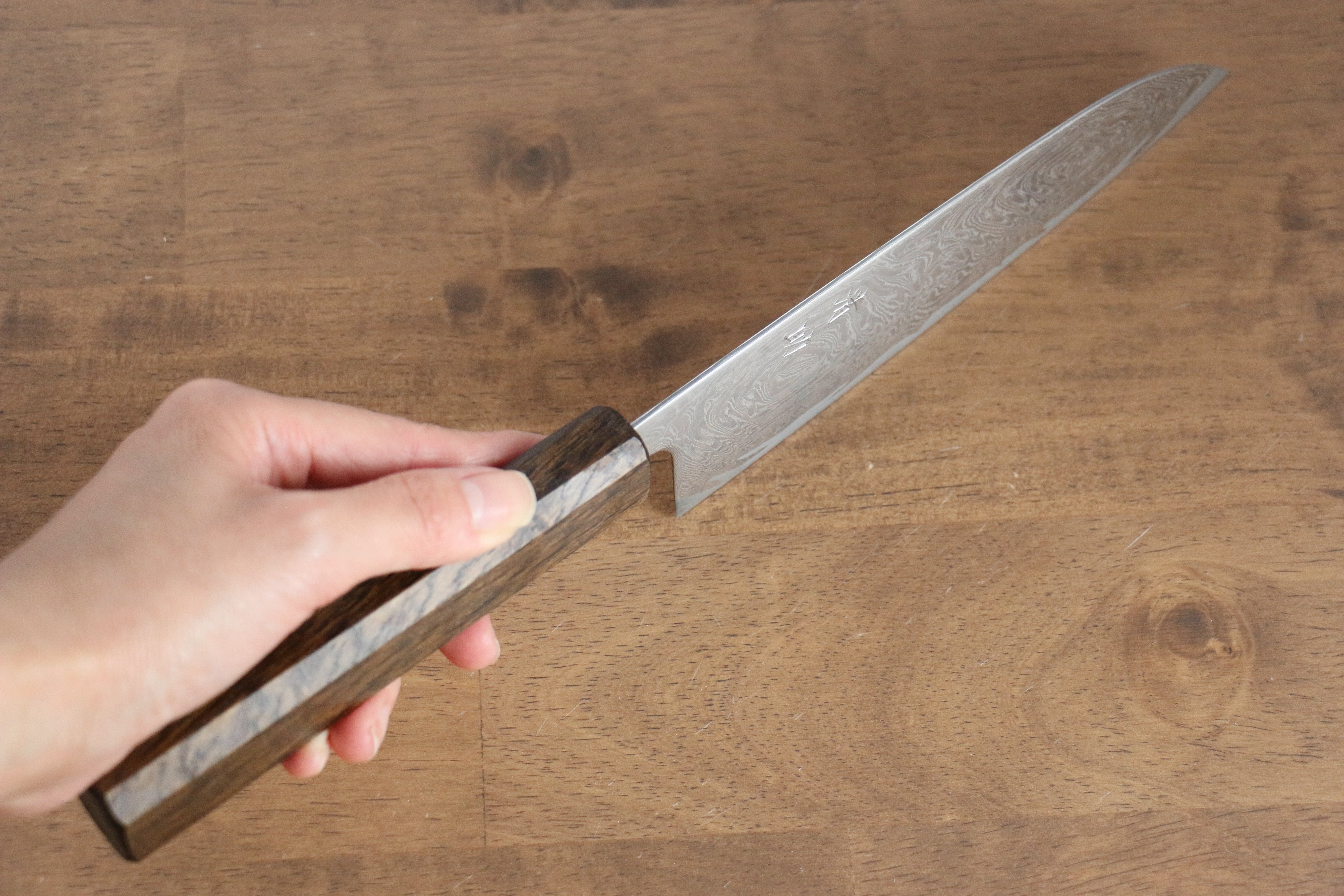 Seisuke Nami AUS10 Mirrored Finish Damascus Santoku 165mm Oak Handle - Seisuke Knife