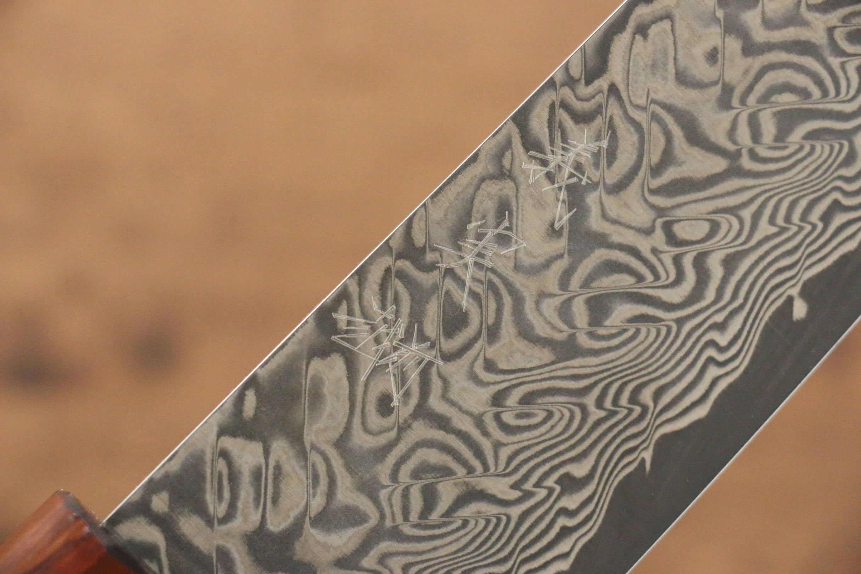 Yoshimi Kato SG2 Damascus Santoku 180mm with Lacquered Sugi Cedar Wood Handle - Seisuke Knife