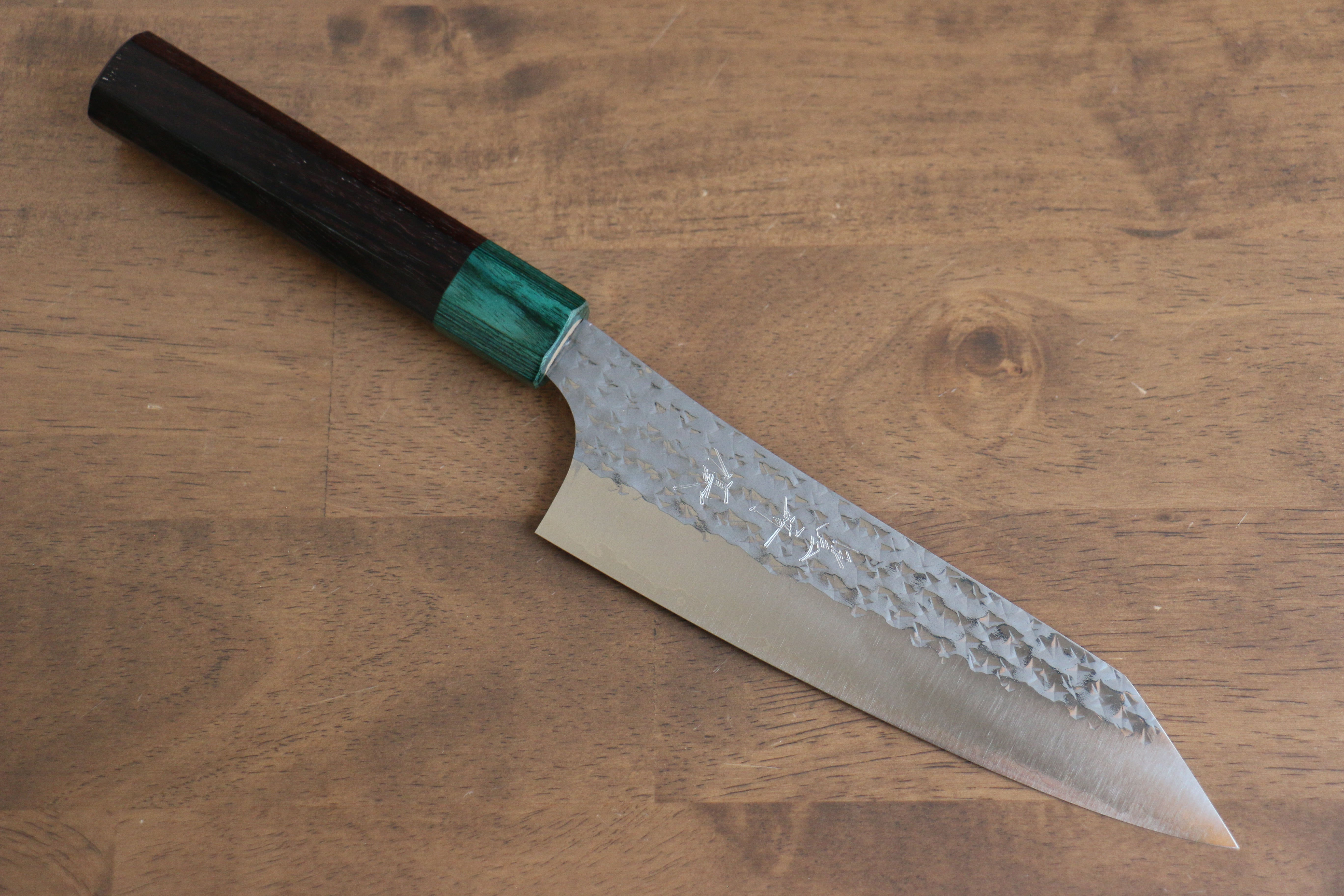 Yu Kurosaki Senko Ei SG2 Hammered Bunka 165mm Shitan (ferrule: Green Pakka wood) Handle - Seisuke Knife