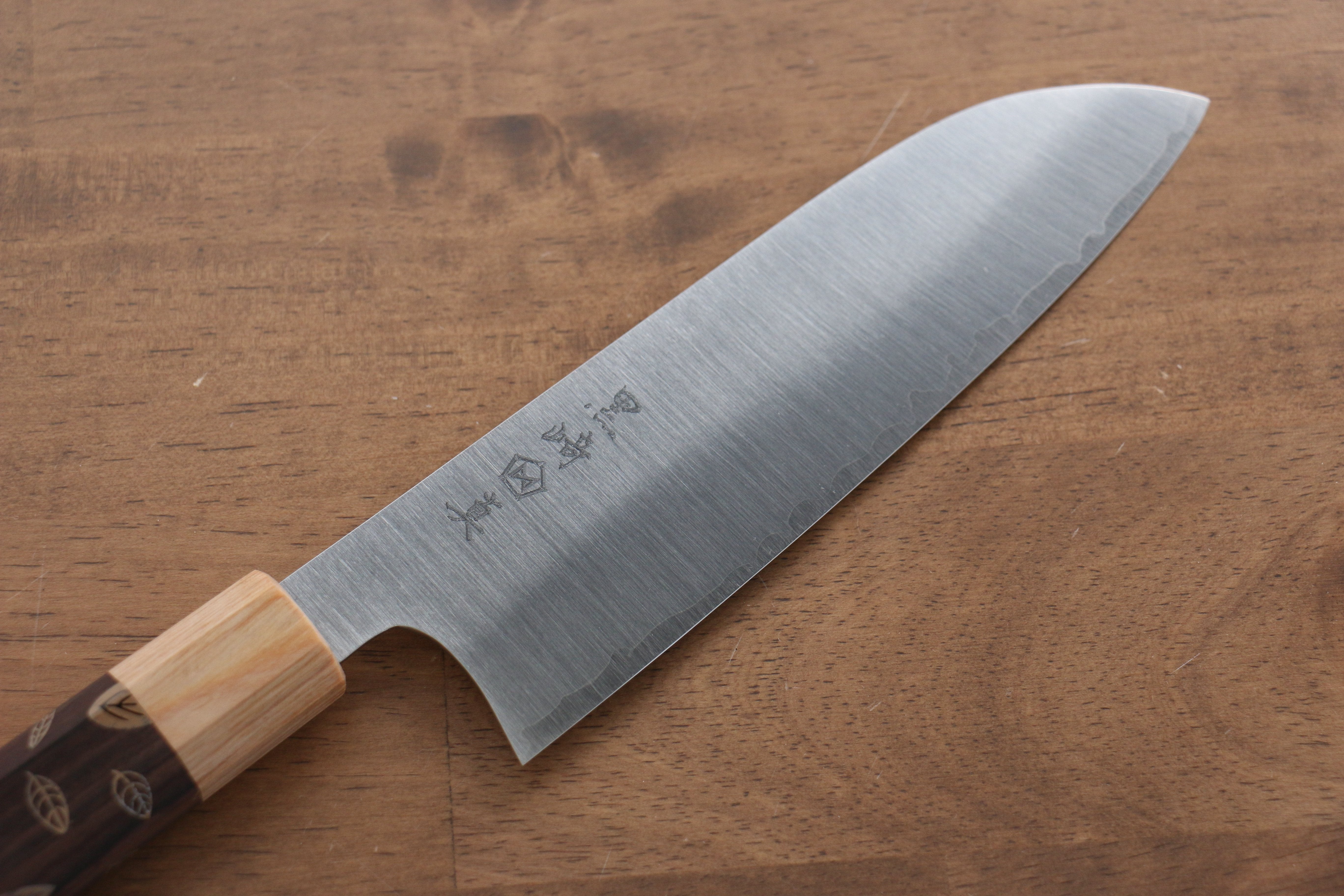 Makoto Kurosaki SG2 Migaki Finished Santoku 170mm with Leaf Pattern Shitan Handle Ferrule - Seisuke Knife