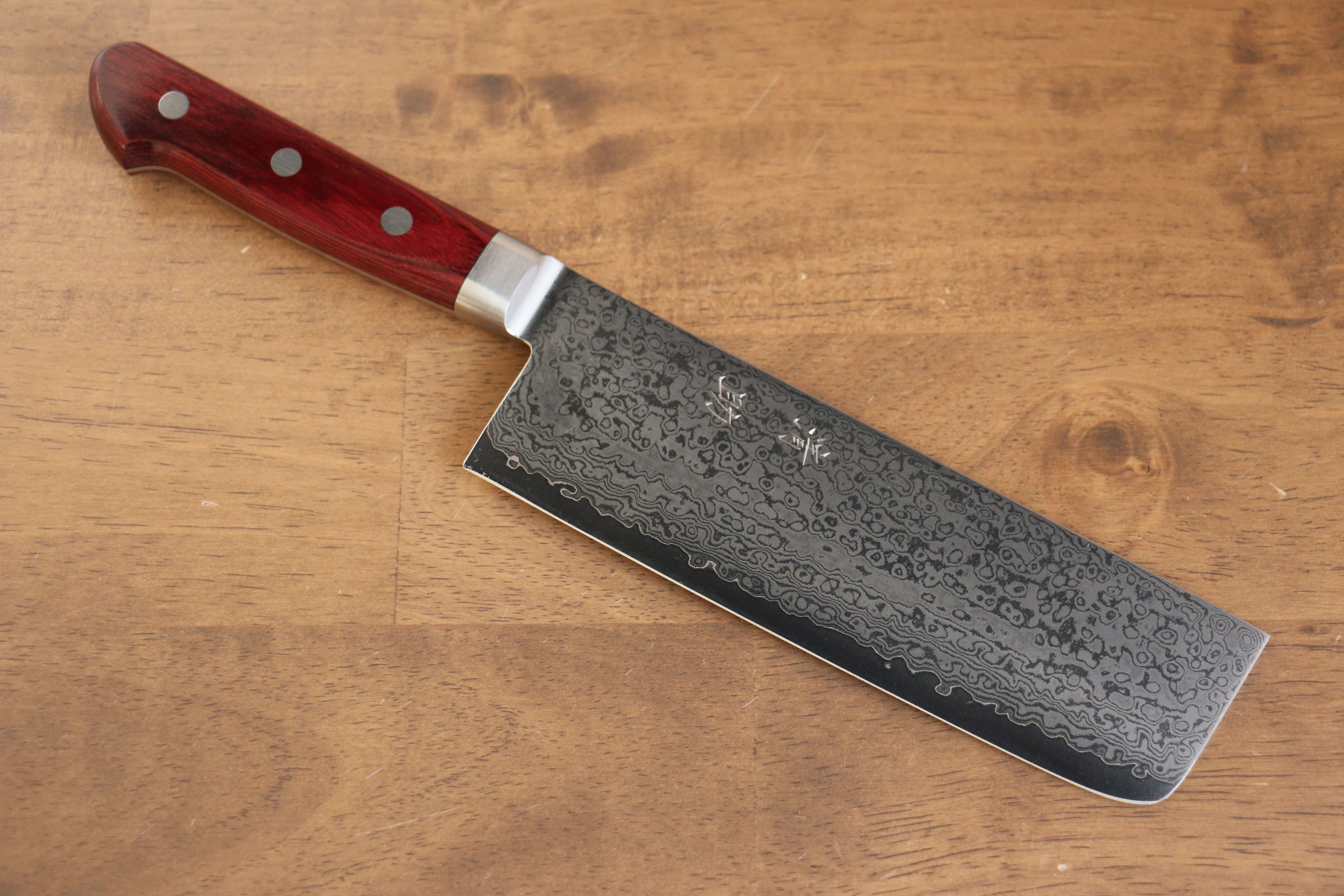 Seisuke VG10 33 Layer Mirrored Finish Damascus Nakiri 165mm Red Pakka wood Handle - Seisuke Knife