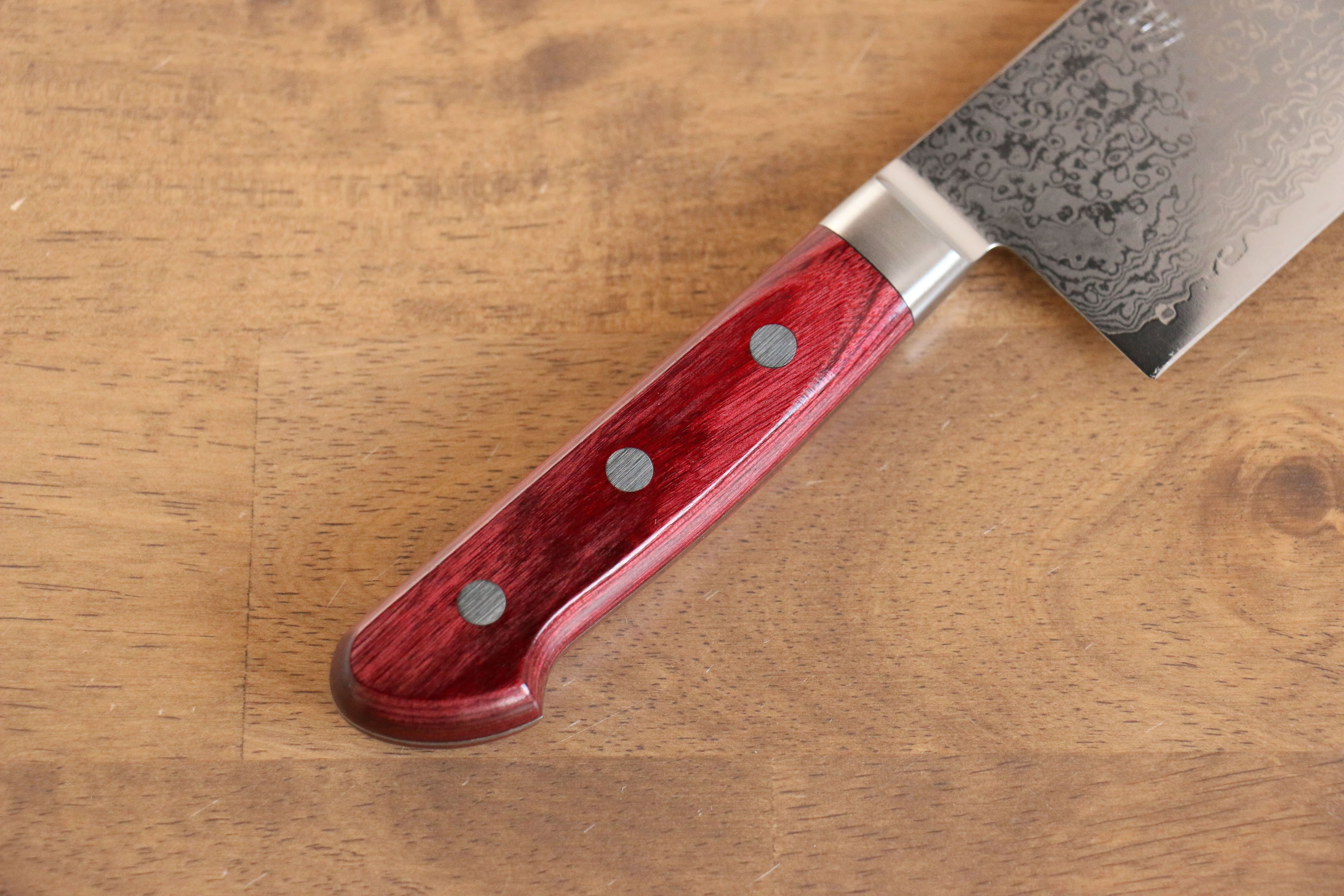 Seisuke VG10 33 Layer Mirrored Finish Damascus Nakiri 165mm Red Pakka wood Handle - Seisuke Knife