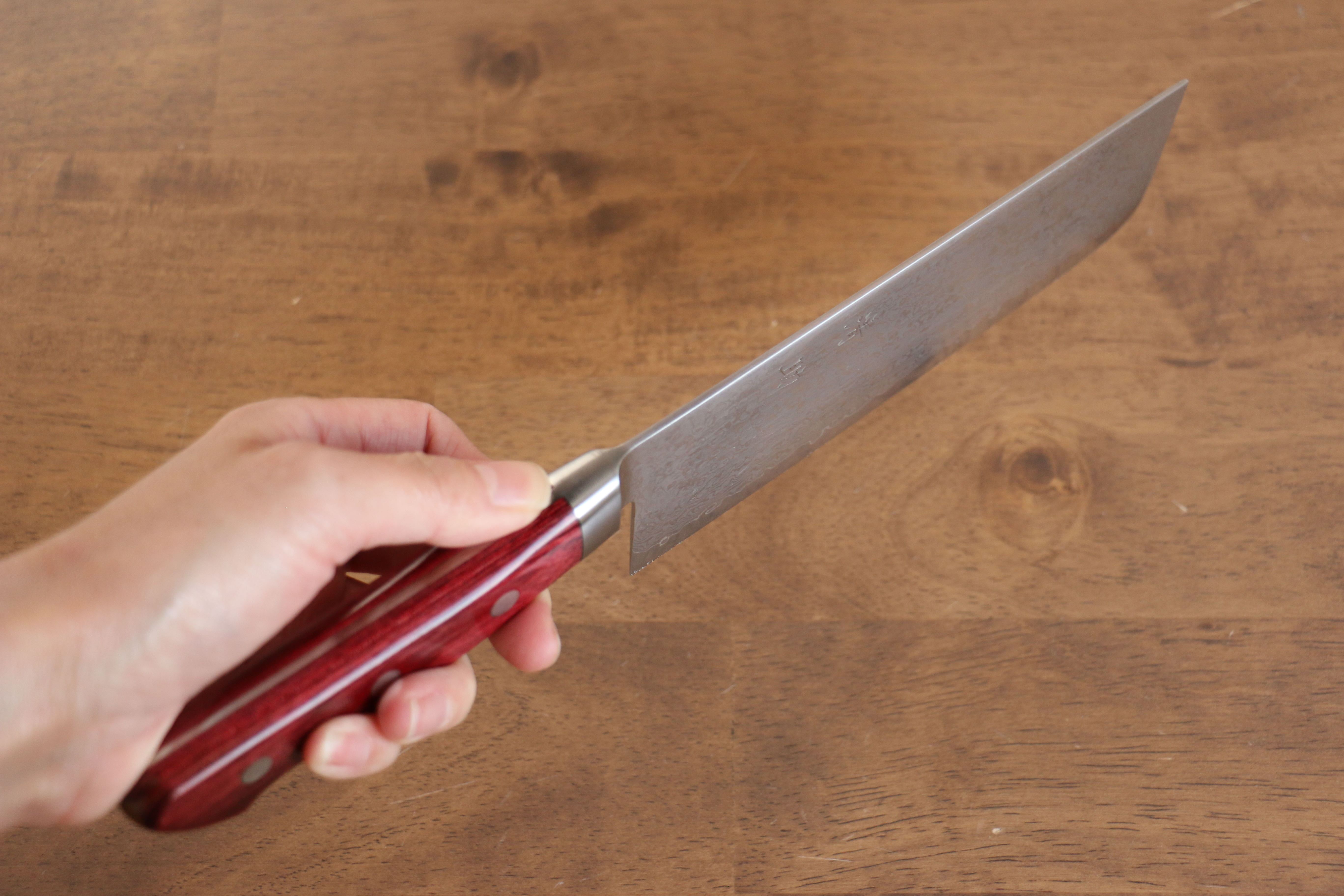 Seisuke VG10 33 Layer Mirrored Finish Damascus Nakiri 165mm Red Pakka wood Handle - Seisuke Knife