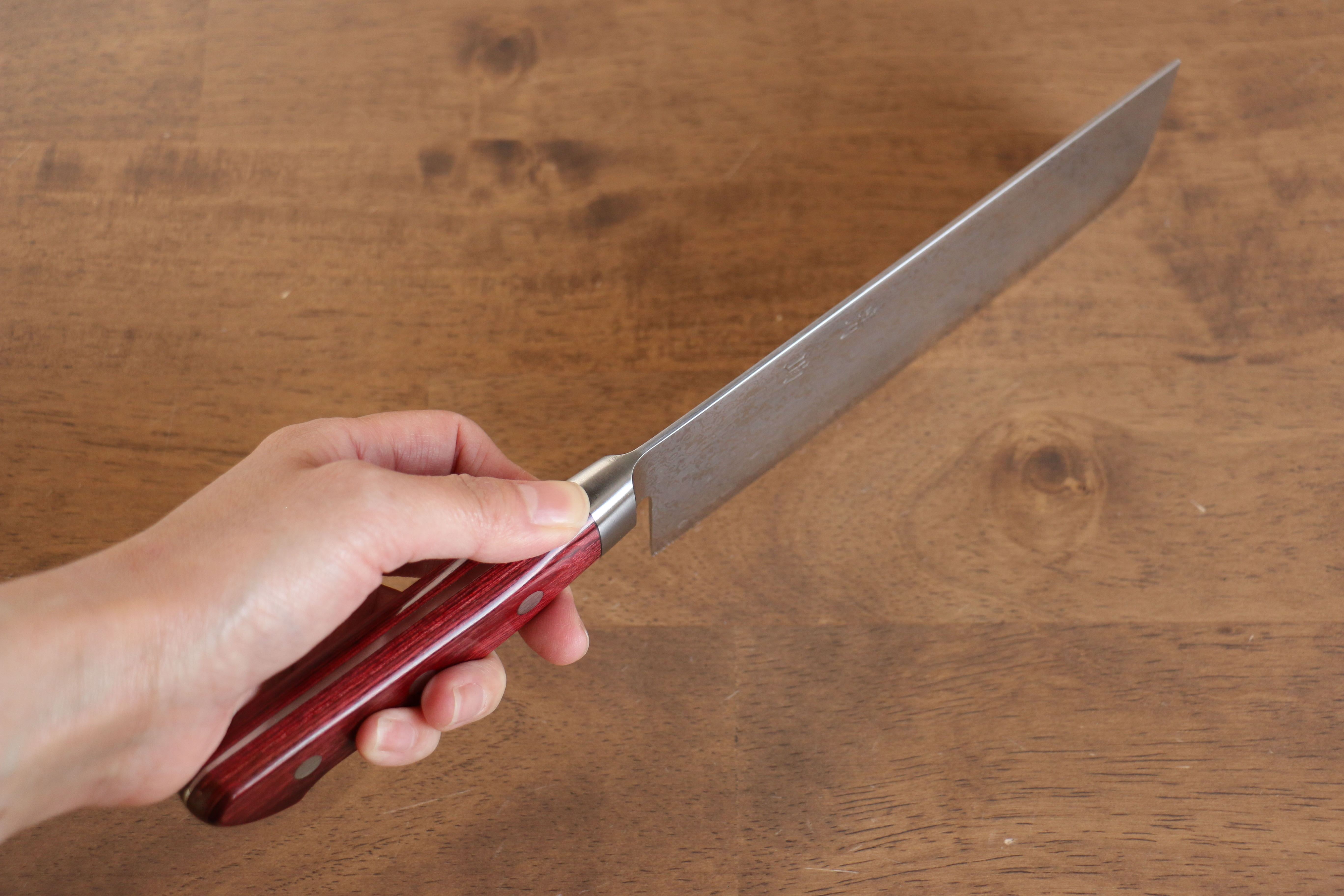 Seisuke VG10 33 Layer Mirrored Finish Damascus Nakiri 165mm Red Pakka wood Handle - Seisuke Knife