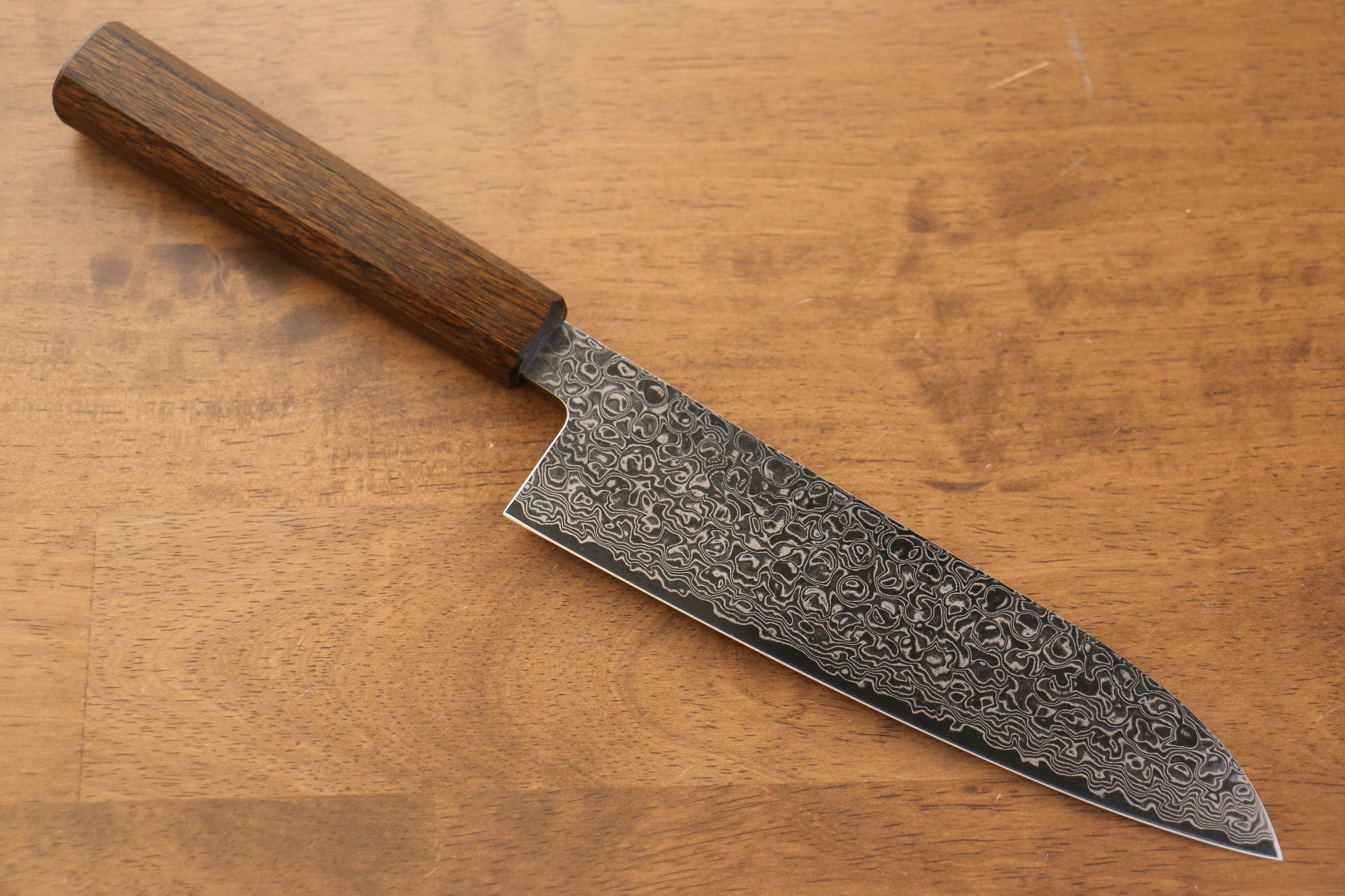 Seisuke ZA-18 Mirrored Finish Damascus Santoku 180mm Oak Handle - Seisuke Knife