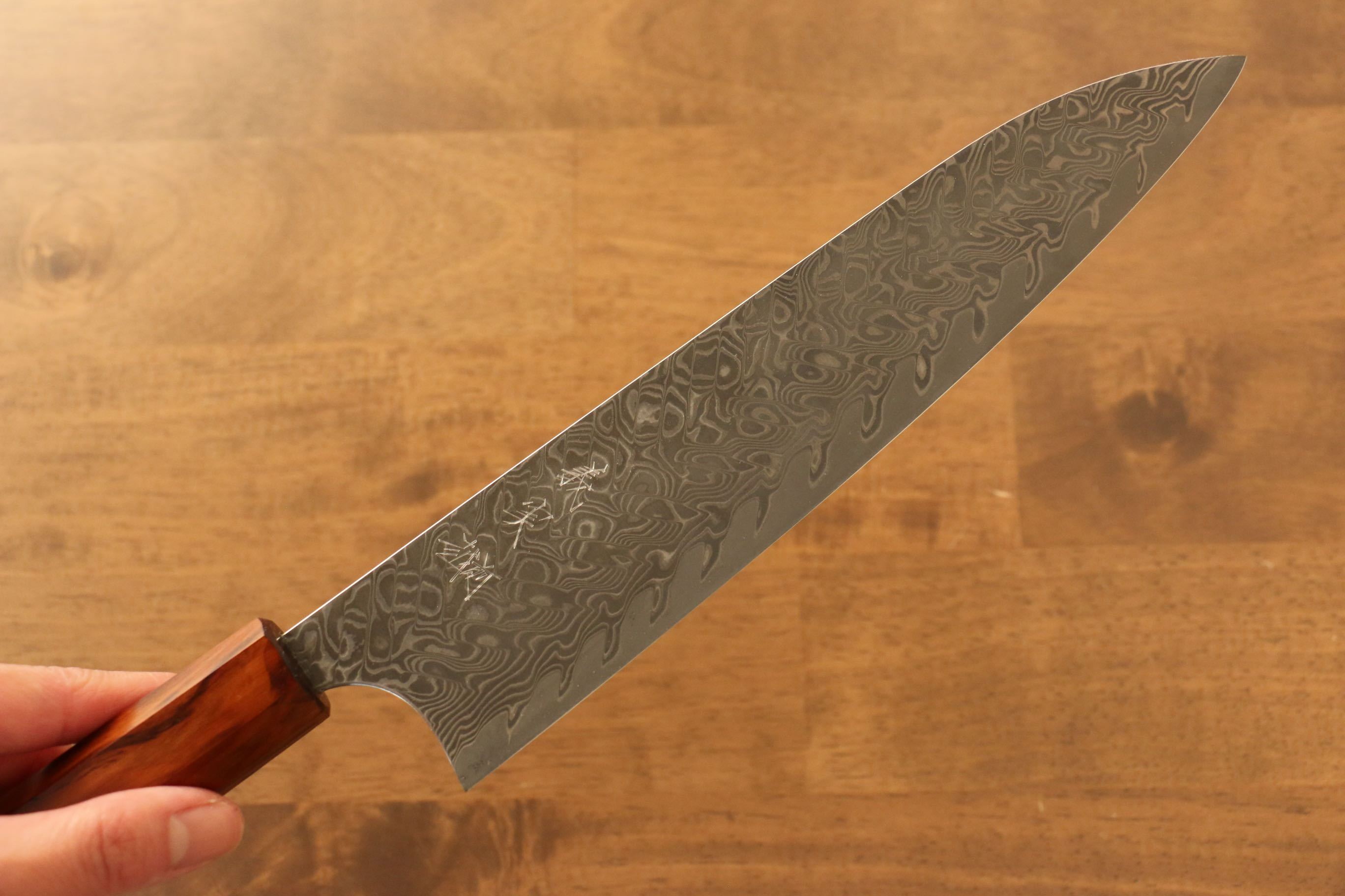 Yoshimi Kato SG2 Damascus Gyuto 210mm Lacquered Sugi Cedar Wood Handle - Seisuke Knife