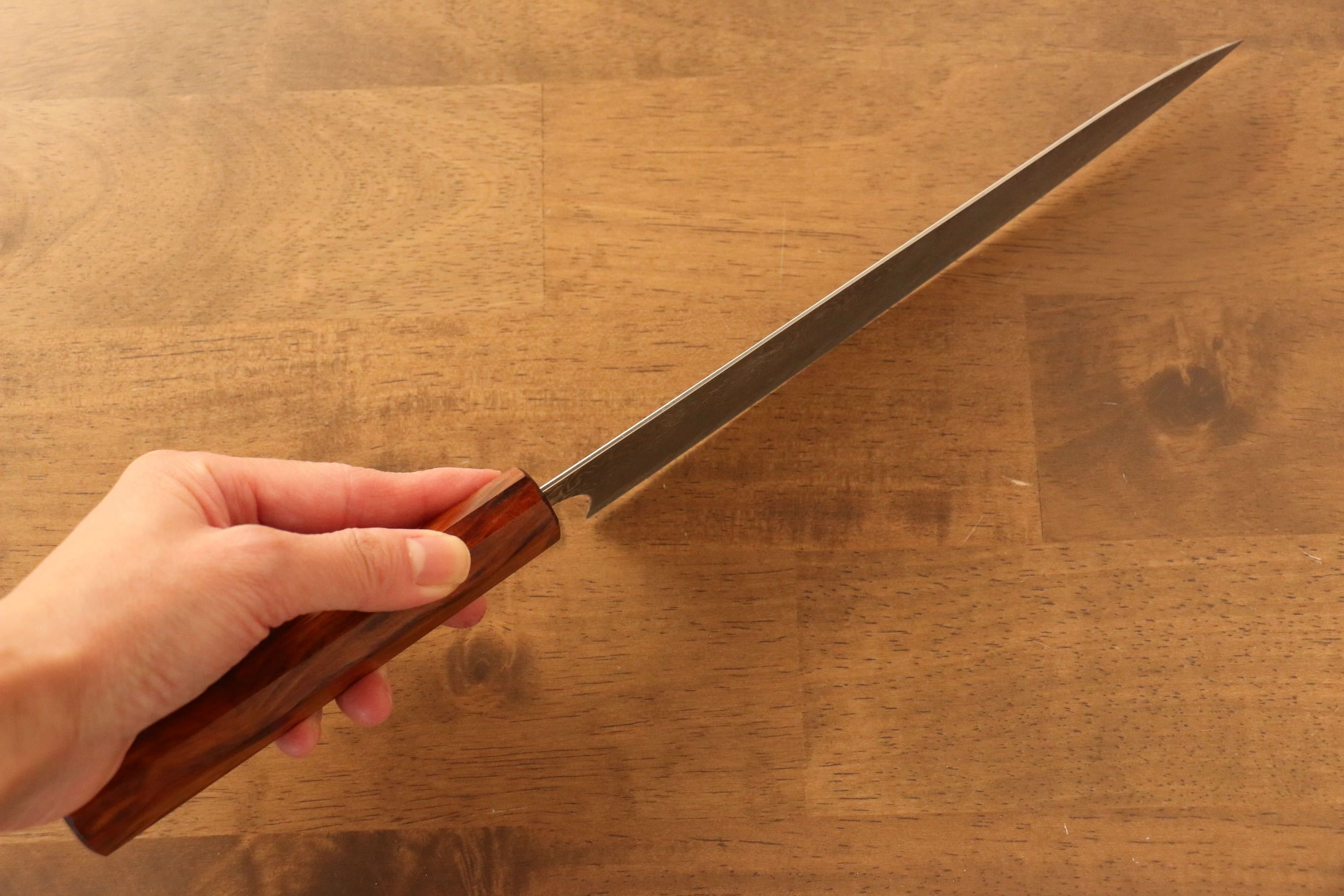 Yoshimi Kato SG2 Damascus Gyuto 210mm Lacquered Sugi Cedar Wood Handle - Seisuke Knife