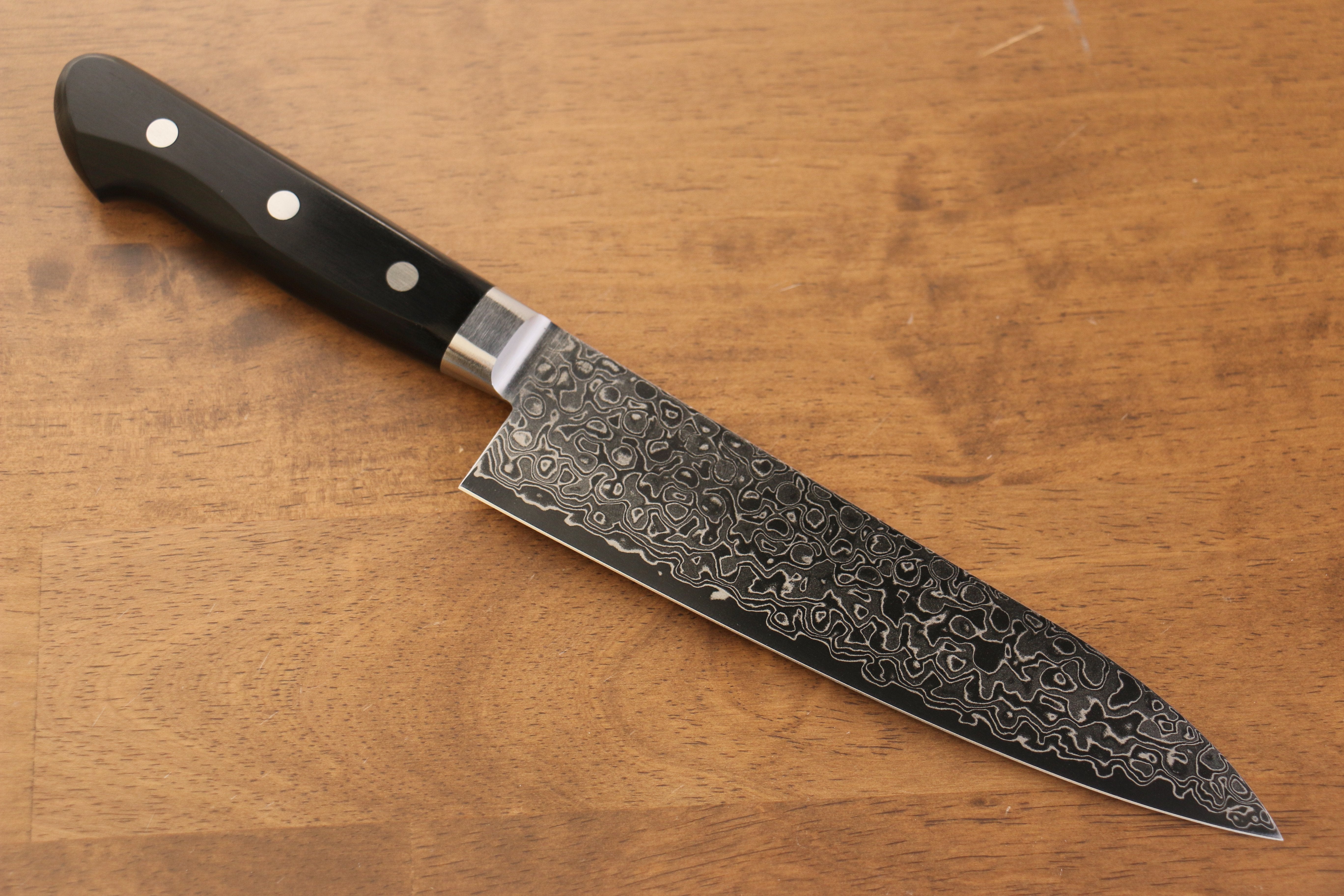 Seisuke Kagami AUS10 Mirrored Finish Damascus Gyuto 180mm Black Pakka wood Handle - Seisuke Knife