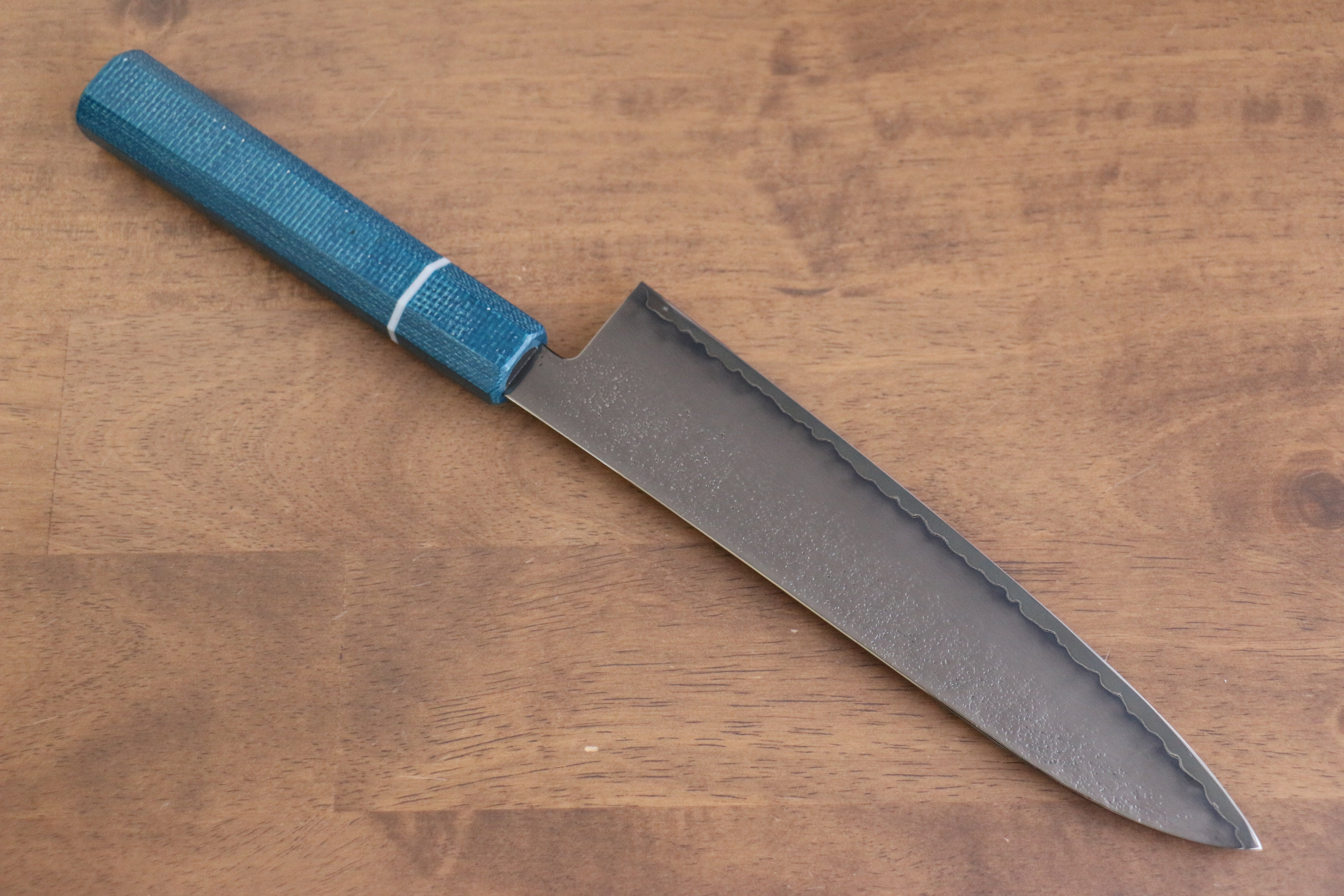 Seisuke VG5 Nashiji black dye Gyuto 210mm Blue Canvas Micarta Handle - Seisuke Knife