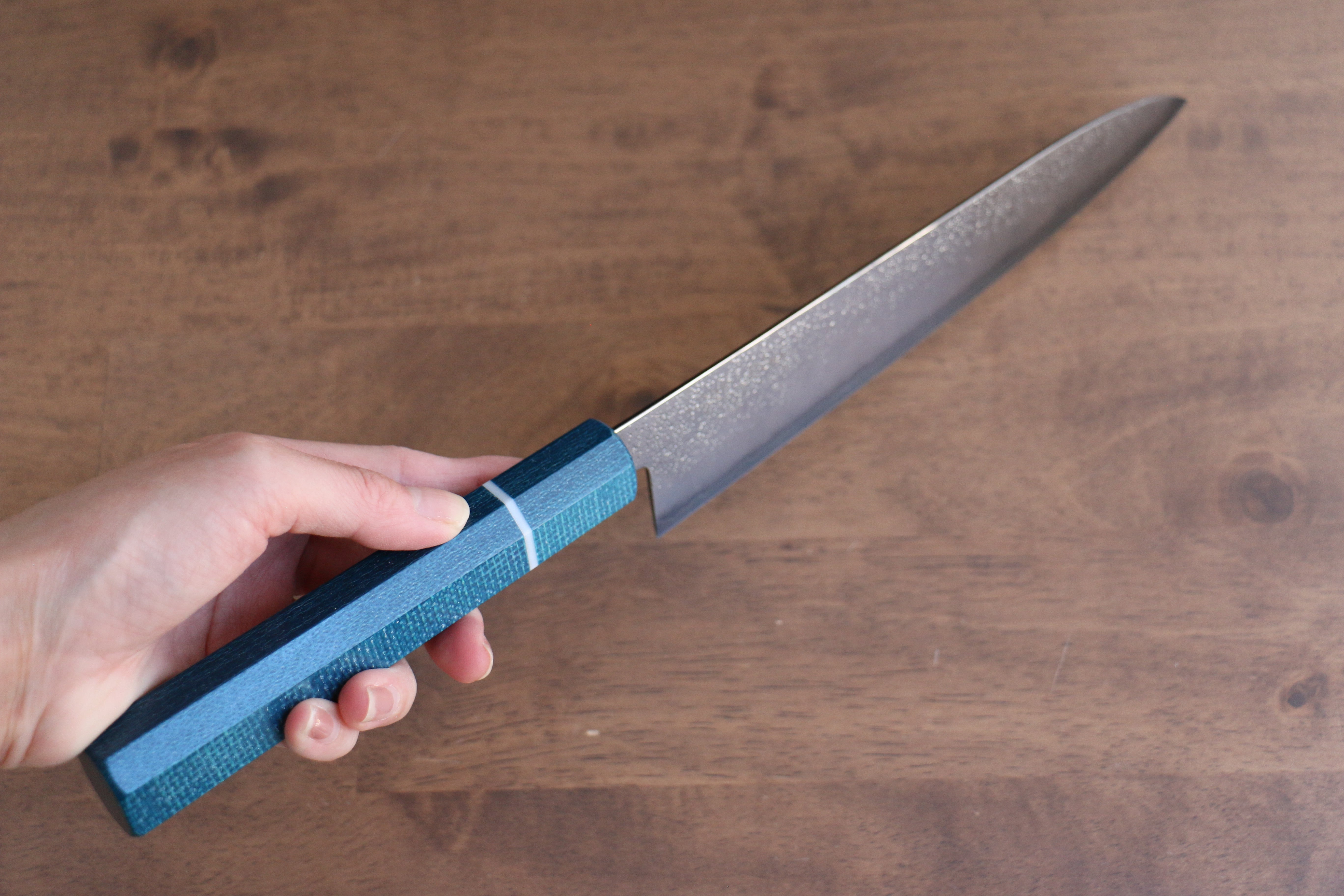 Seisuke VG5 Nashiji black dye Gyuto 210mm Blue Canvas Micarta Handle - Seisuke Knife