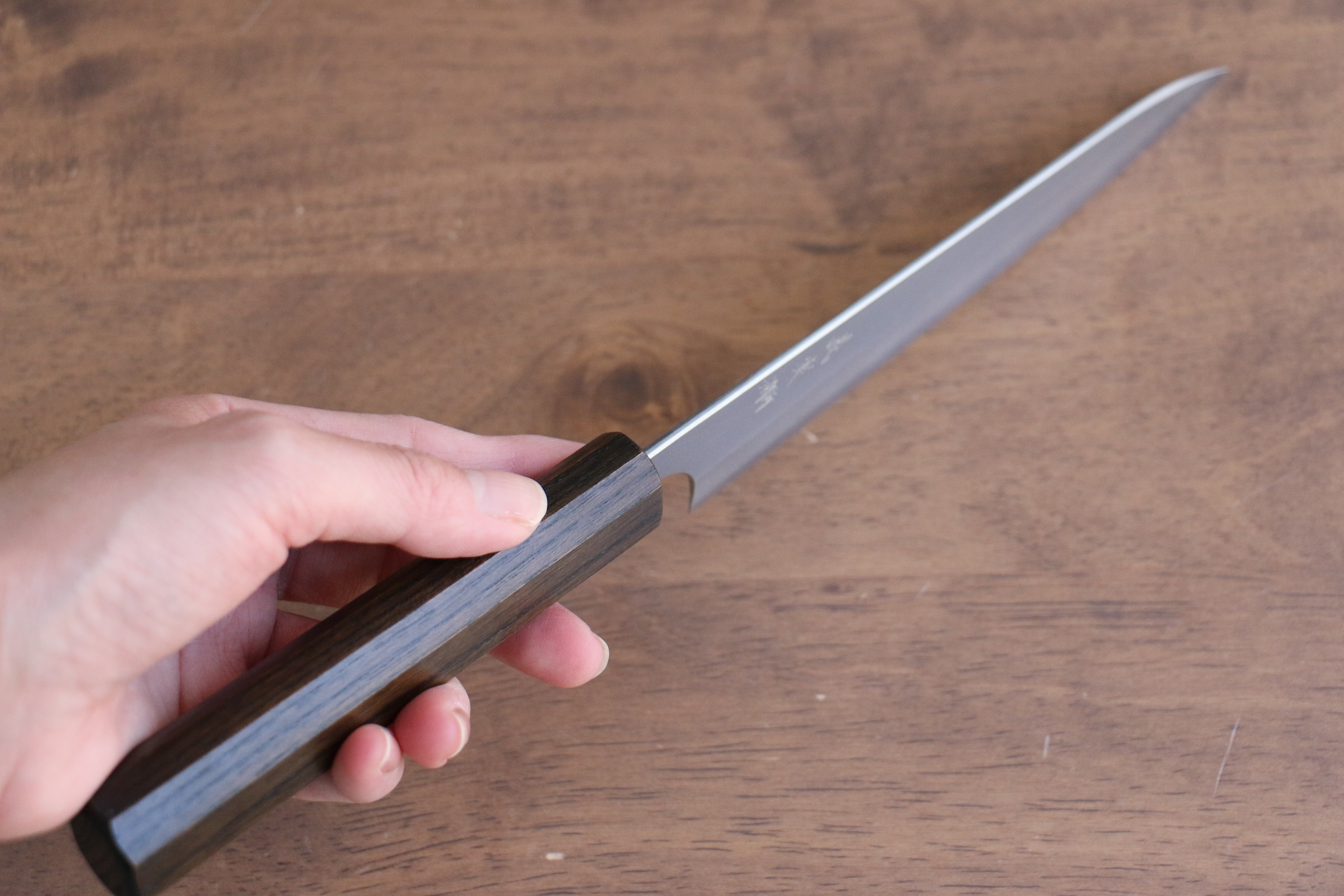 Yoshimi Kato Blue Super Nashiji Petty-Utility 150mm Enju Lacquered(Black��� Handle - Seisuke Knife