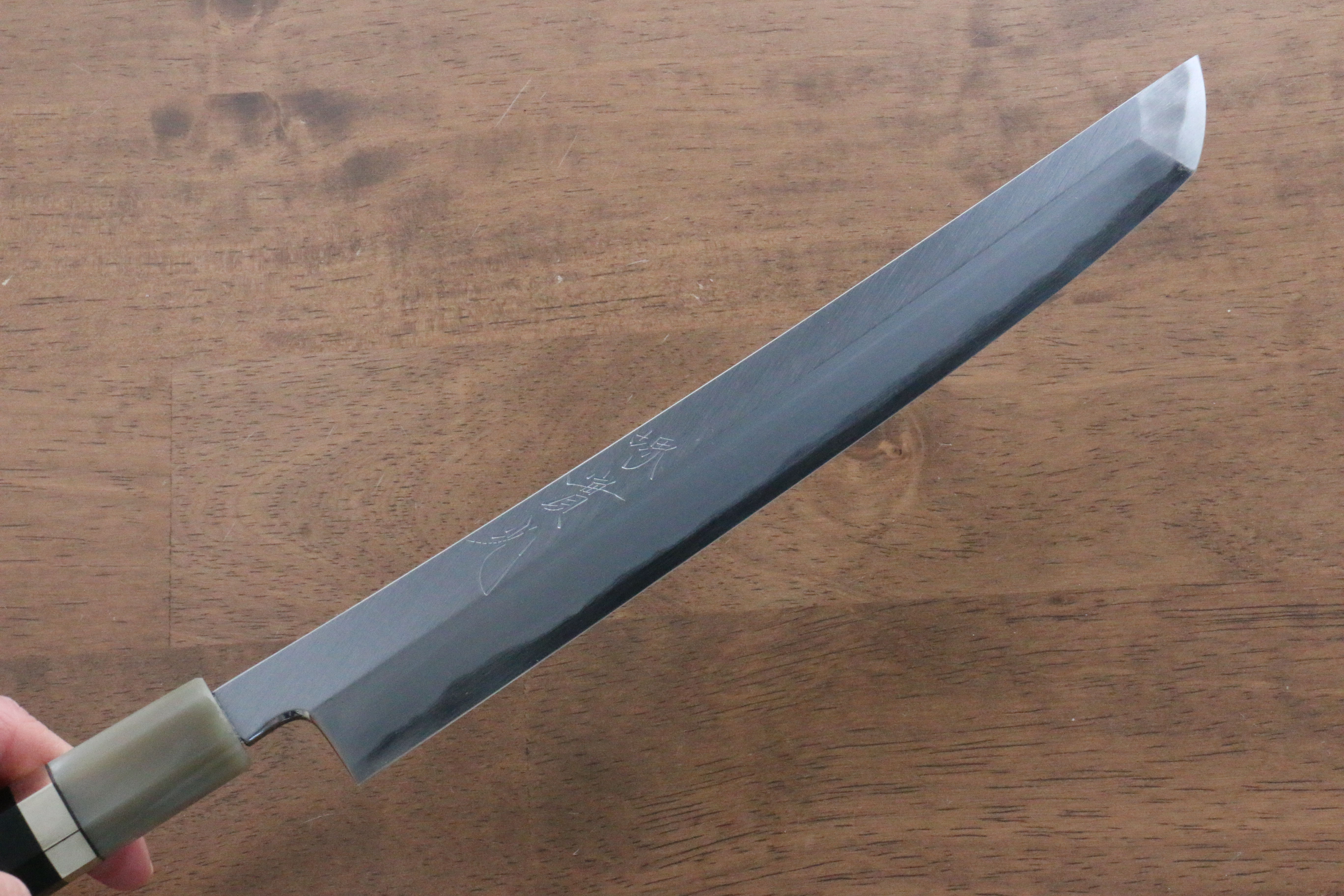 Jikko Shiko White Steel Sakimaru Yanagiba 240mm Ebony with Double Ring Handle - Seisuke Knife