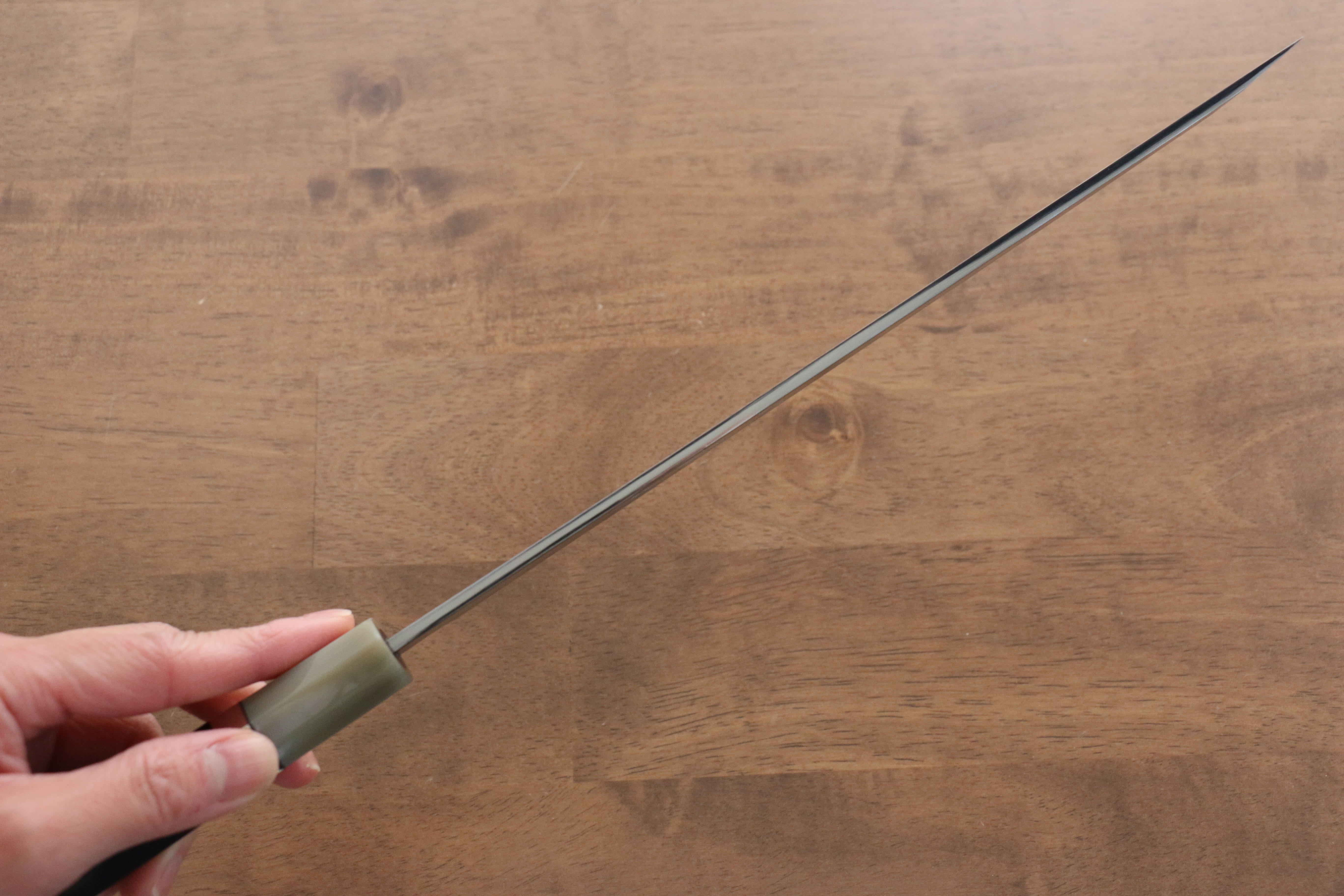 Jikko Shiko White Steel Sakimaru Yanagiba 240mm Ebony with Double Ring Handle - Seisuke Knife