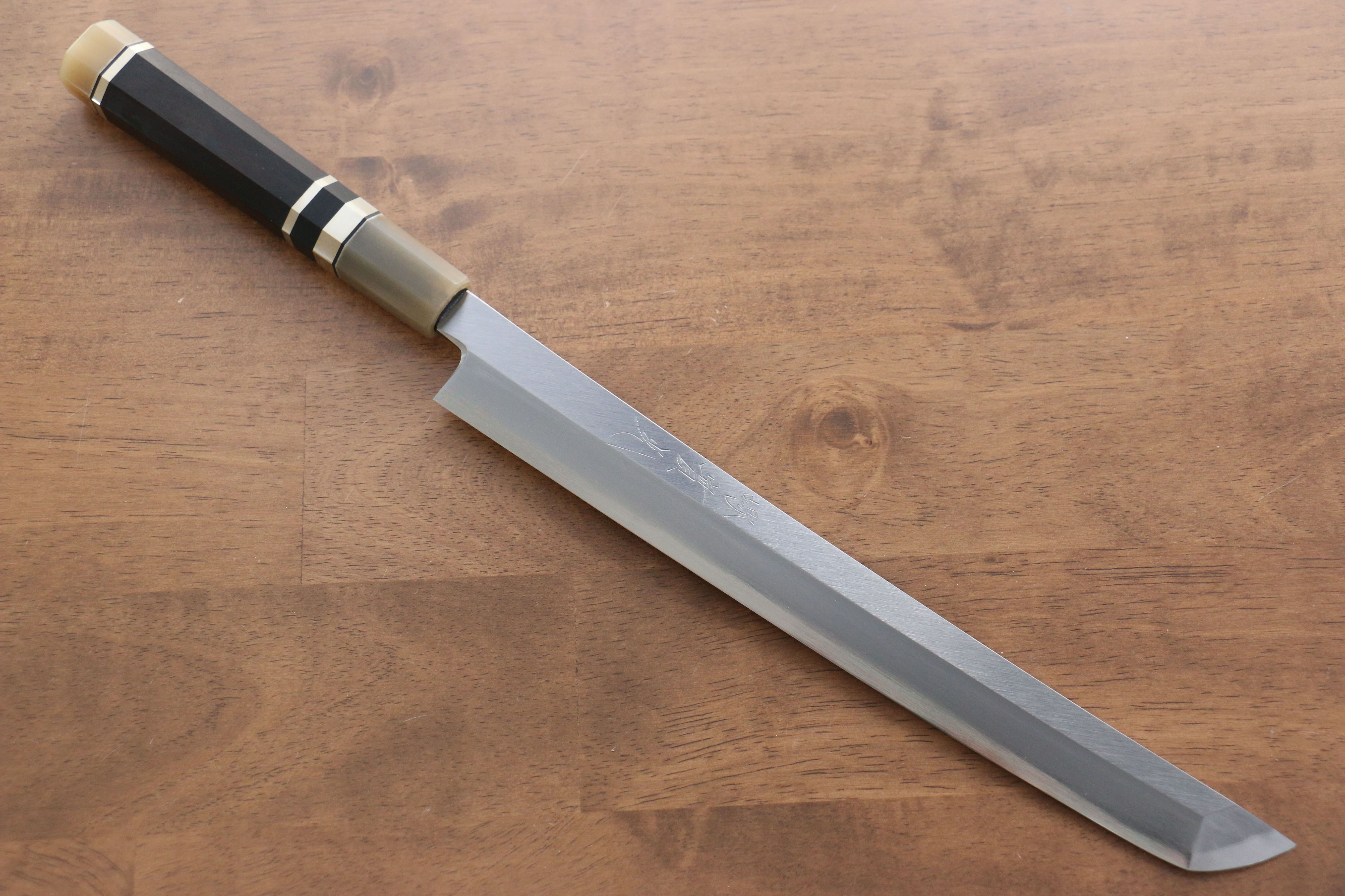 Jikko Shiko White Steel Sakimaru Yanagiba 270mm Ebony with Double Ring Handle - Seisuke Knife