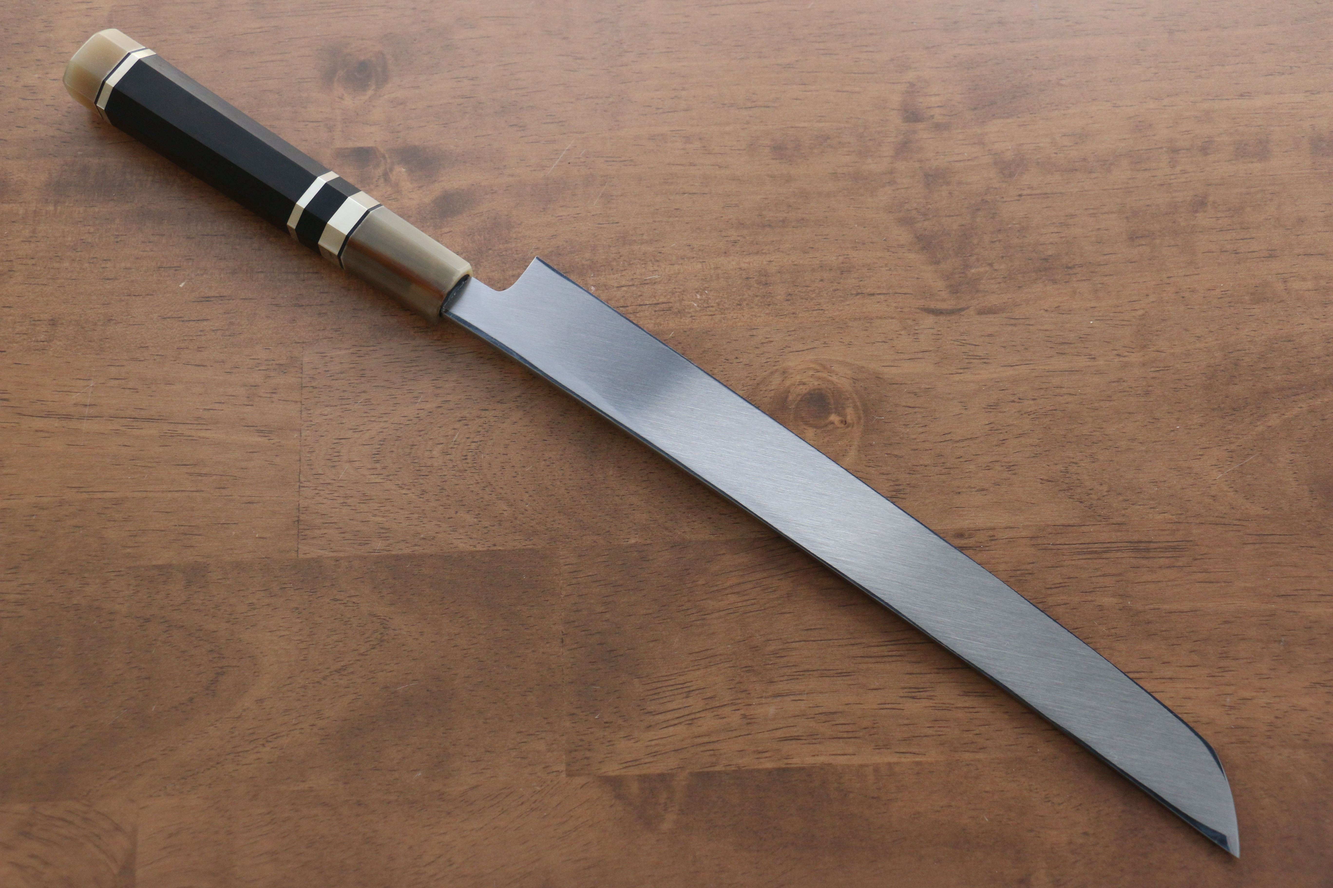 Jikko Shiko White Steel Sakimaru Yanagiba 270mm Ebony with Double Ring Handle - Seisuke Knife