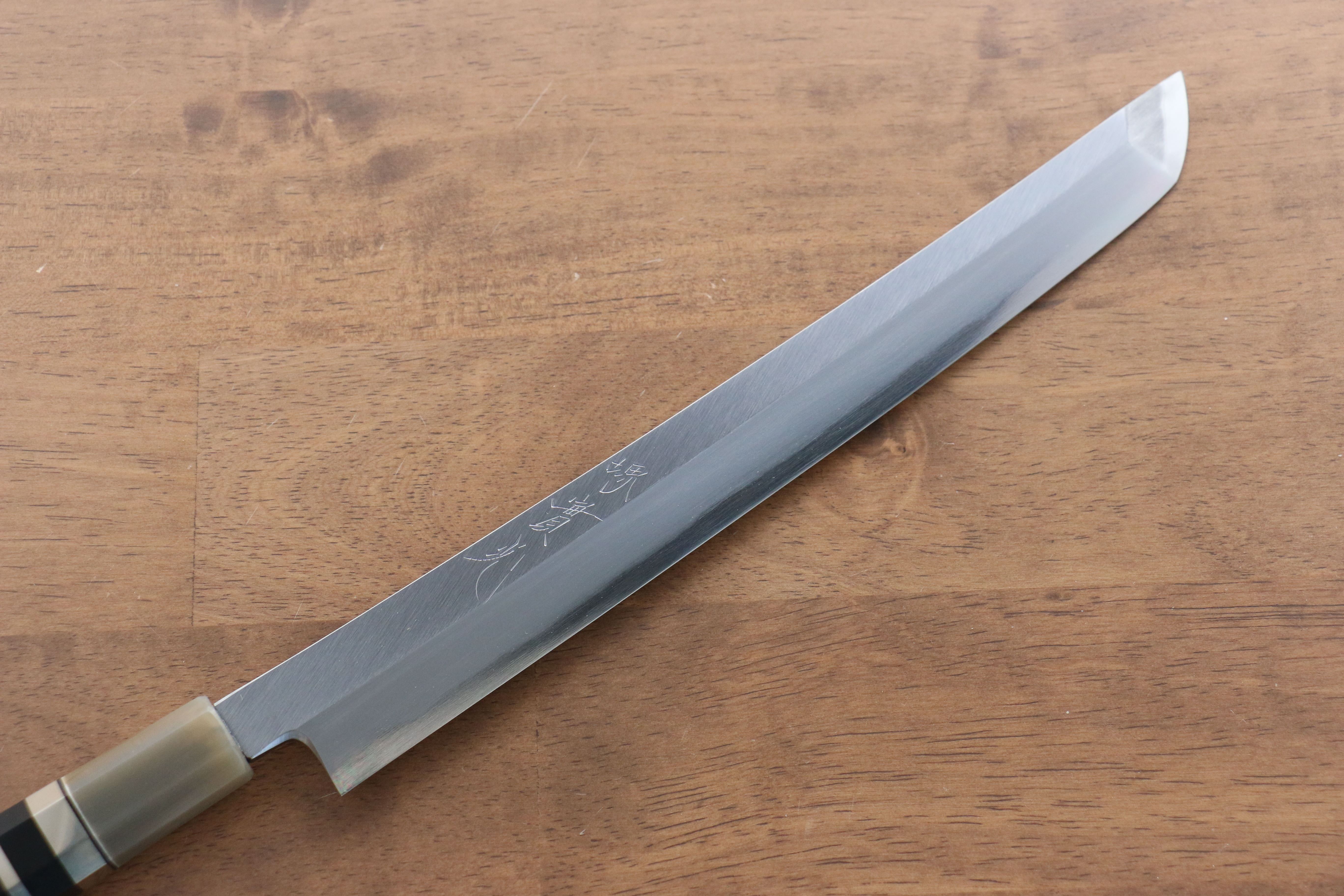 Jikko Shiko White Steel Sakimaru Yanagiba 270mm Ebony with Double Ring Handle - Seisuke Knife