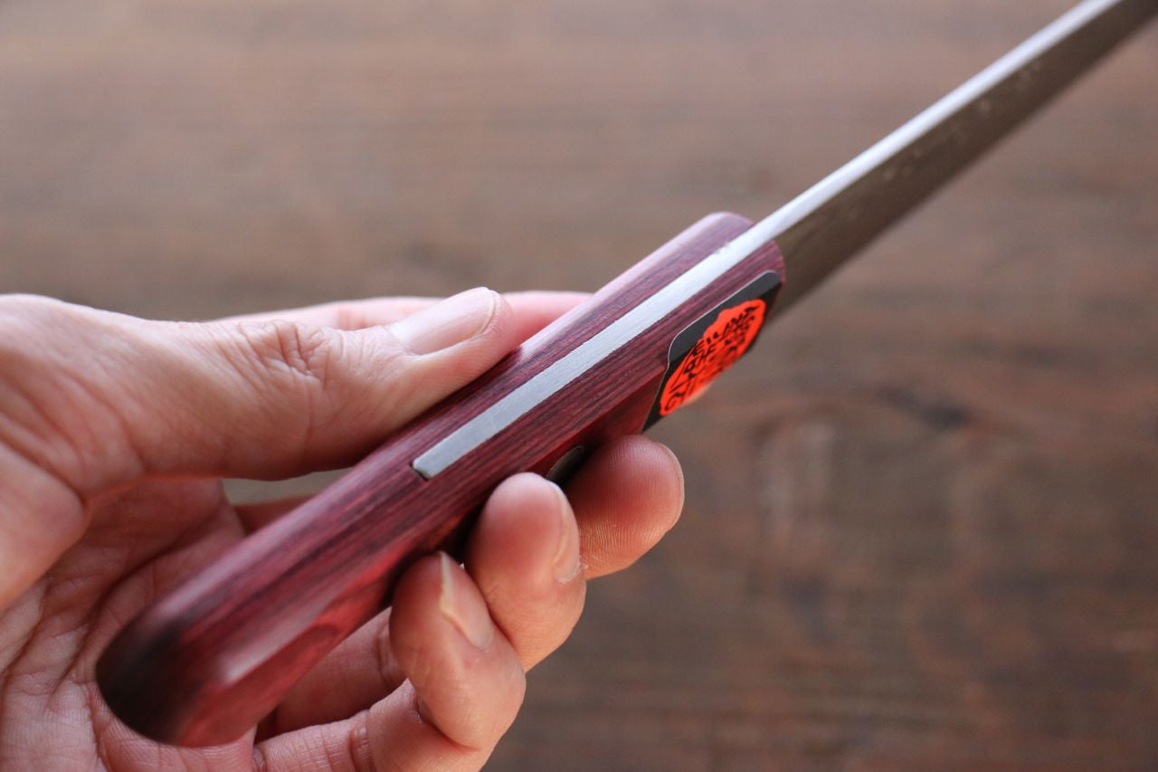 Shigeki Tanaka VG10 17 Layer Damascus Petty-Utility 150mm Red Pakka wood Handle - Seisuke Knife