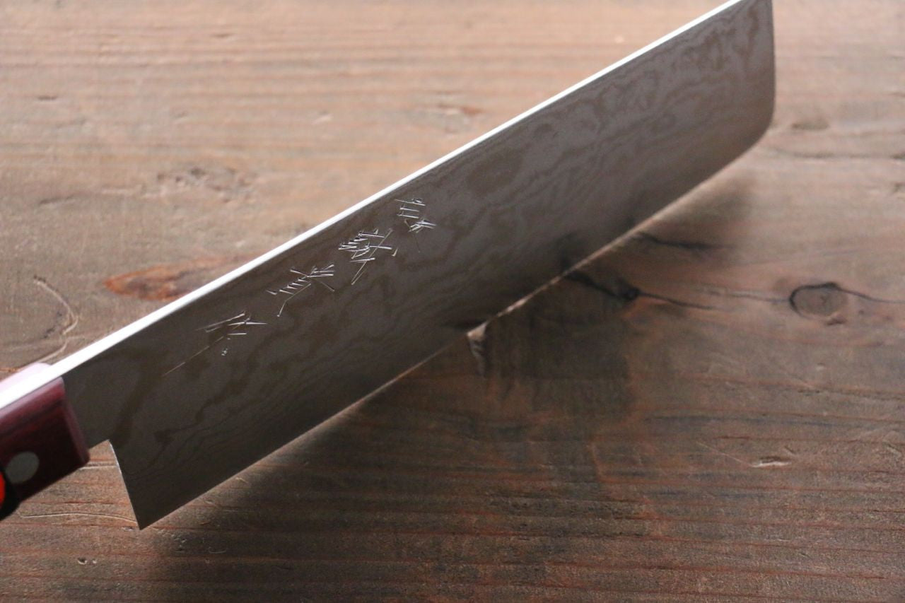 Shigeki Tanaka VG10 17 Layer Damascus Nakiri 160mm Red Pakka wood Handle - Seisuke Knife