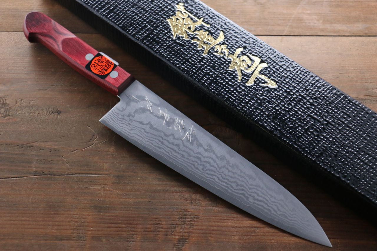 Shigeki Tanaka VG10 17 Layer Damascus Gyuto 180mm Red Pakka wood Handle - Seisuke Knife