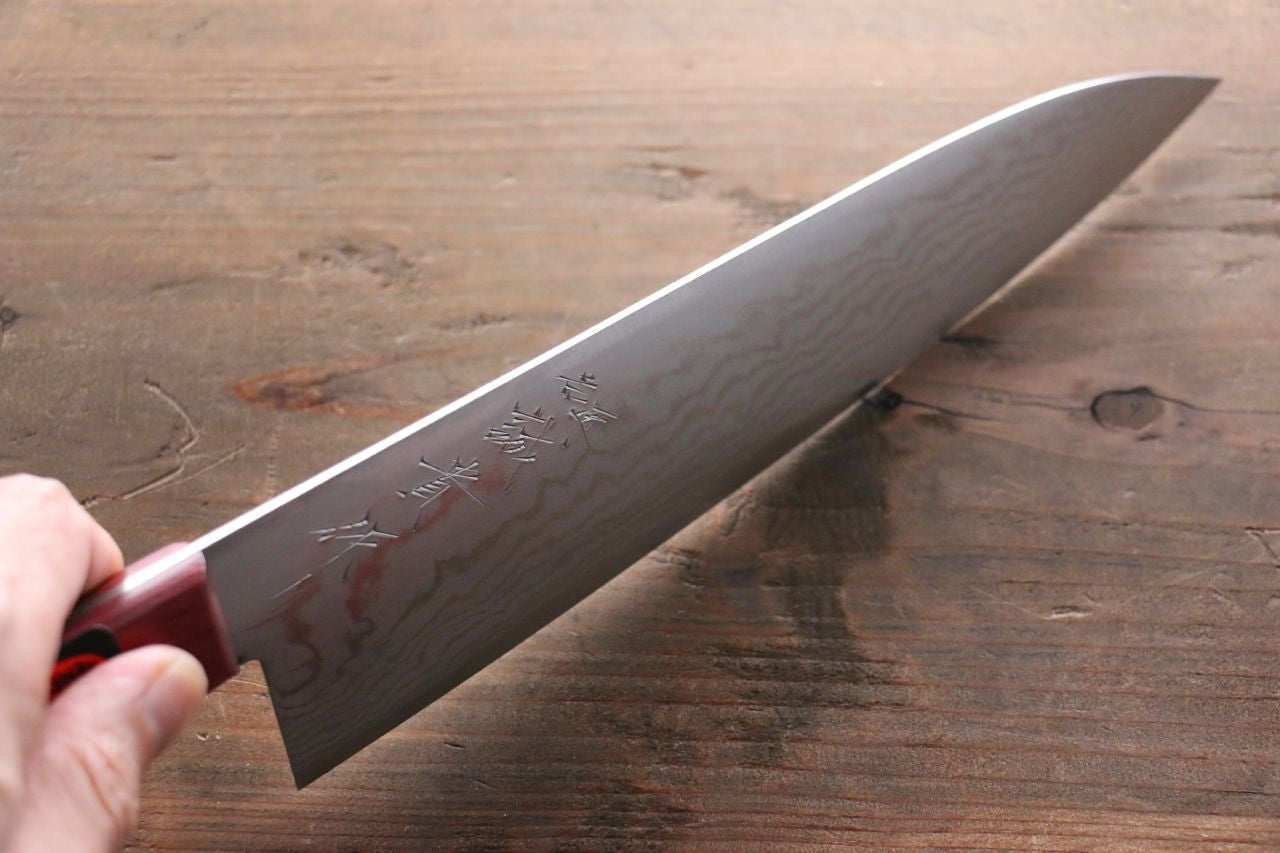 Shigeki Tanaka VG10 17 Layer Damascus Gyuto 180mm Red Pakka wood Handle - Seisuke Knife