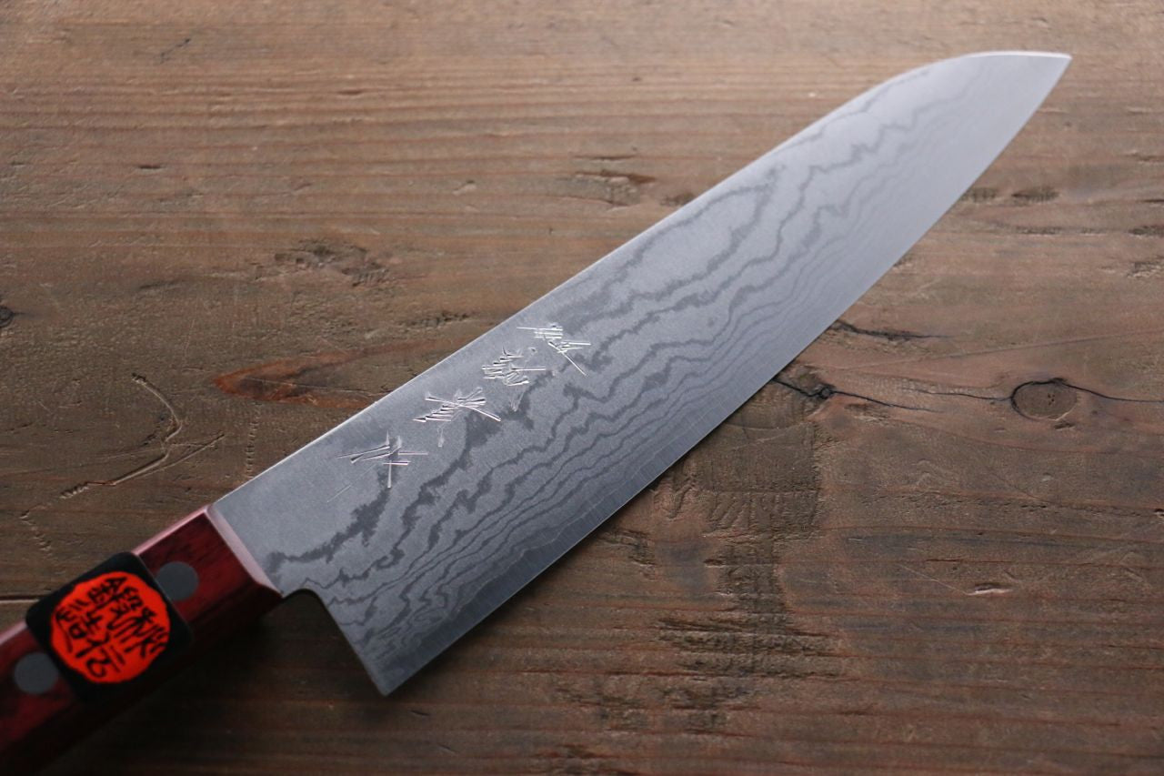 Shigeki Tanaka VG10 17 Layer Damascus Gyuto 210mm Red Pakka wood Handle - Seisuke Knife