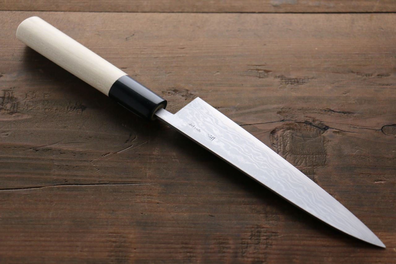 Shigeki Tanaka Blue Steel No.2 17 Layer Damascus Petty-Utility 150mm Magnolia & Water Buffalo Handle - Seisuke Knife