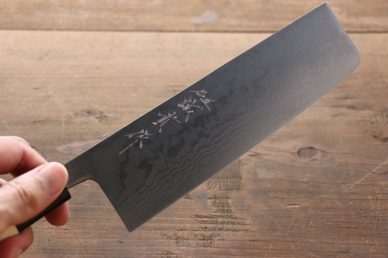 Shigeki Tanaka Blue Steel No.2 17 Layer Damascus Japanese Nakiri Knife 165mm with Magnolia Handle - Seisuke Knife