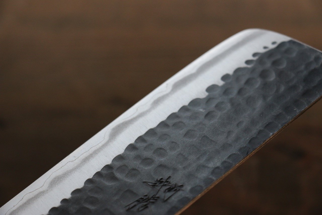 Anryu Blue Super Hammered Black Finished Nakiri 165mm Shitan Handle - Seisuke Knife