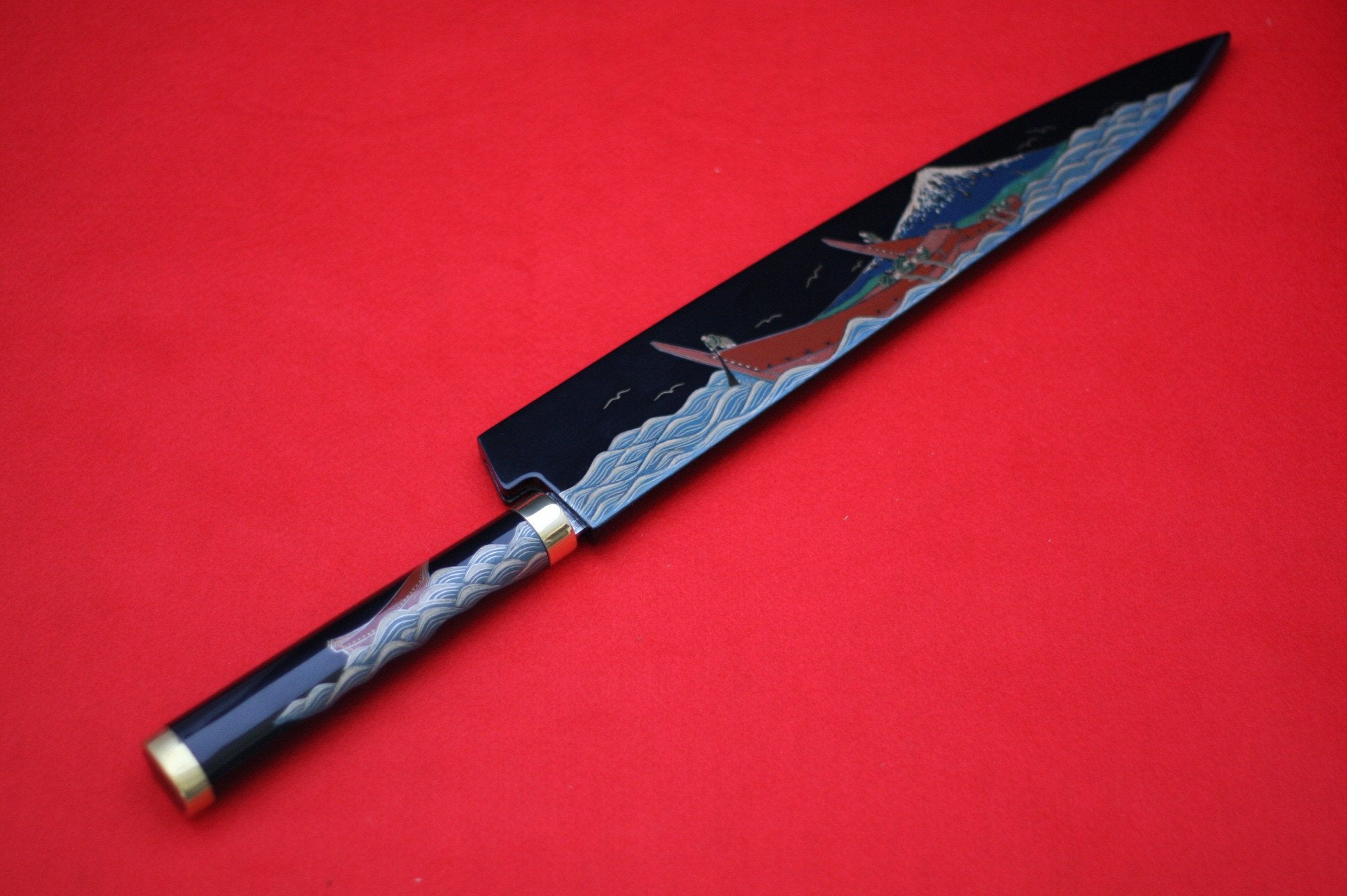 Takeshi Saji SG2 Japanese Sujihiki Chef Knife 270mm with Maki-e Art Mt. Fuji & Ship - Seisuke Knife