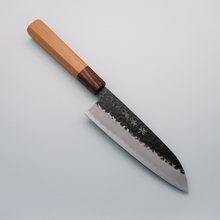  Sakai Takayuki Blue Super Hammered Black Finished Santoku 165mm Keyaki Elm Handle - Seisuke Knife