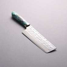  Takeshi Saji SRS13 Hammered(Maru) Damascus Nakiri  165mm White Green Gray Acrylic Handle - Seisuke Knife