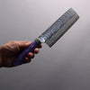 Takeshi Saji SRS13 Hammered(Maru) Damascus Nakiri  165mm Purple and White Marble Acrylic Handle - Seisuke Knife - Slide 4