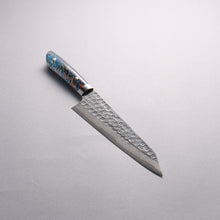  Takeshi Saji SRS13 Hammered(Maru) Damascus Kiritsuke Gyuto  210mm White Blue Brown Acrylic Handle - Seisuke Knife