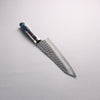 Takeshi Saji SRS13 Hammered(Maru) Damascus Kiritsuke Gyuto  210mm White Blue Brown Acrylic Handle - Seisuke Knife - Slide 2