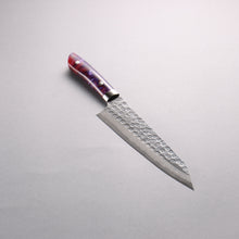  Takeshi Saji SRS13 Hammered(Maru) Damascus Kiritsuke Gyuto  210mm Purple Red White Acrylic Handle - Seisuke Knife