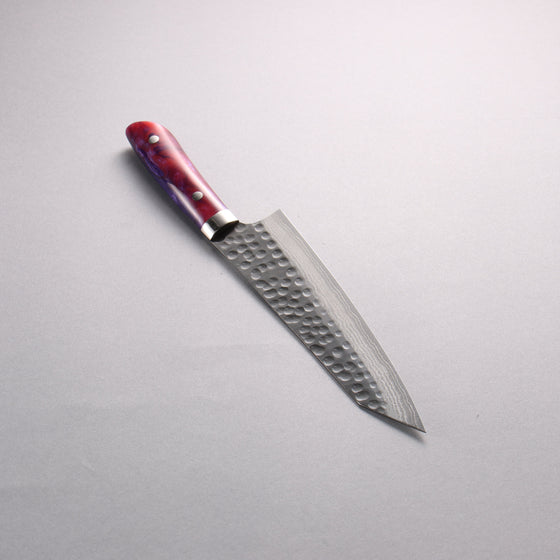 Takeshi Saji SRS13 Hammered(Maru) Damascus Kiritsuke Gyuto  210mm Purple Red White Acrylic Handle - Seisuke Knife