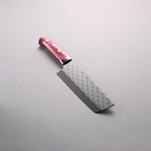  Takeshi Saji SPG STRIX Hammered Migaki Finished Nakiri  165mm Pink and Red Marble Acrylic Handle - Seisuke Knife